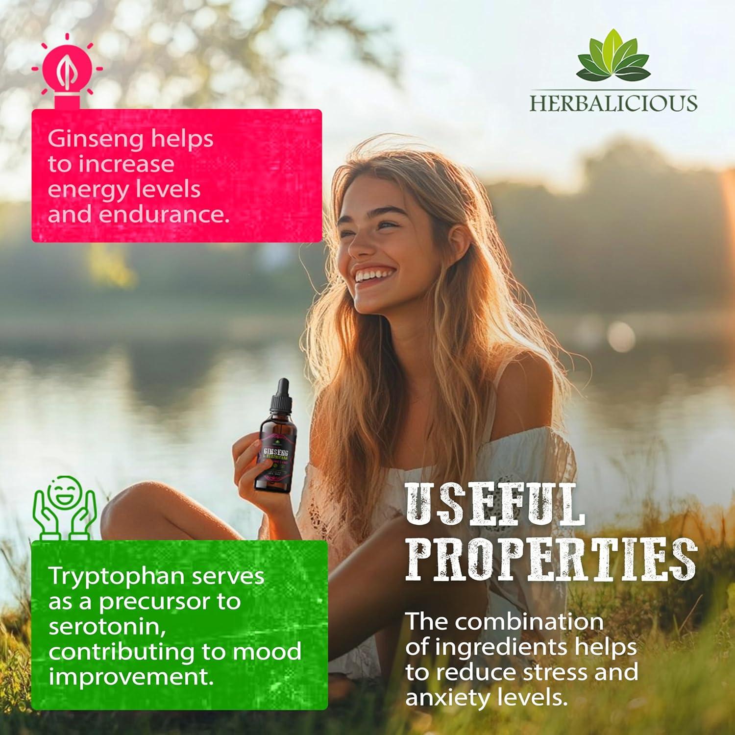 Suplemento Líquido de Ginseng y L-Triptófano 118.29 ml - Herbalicious