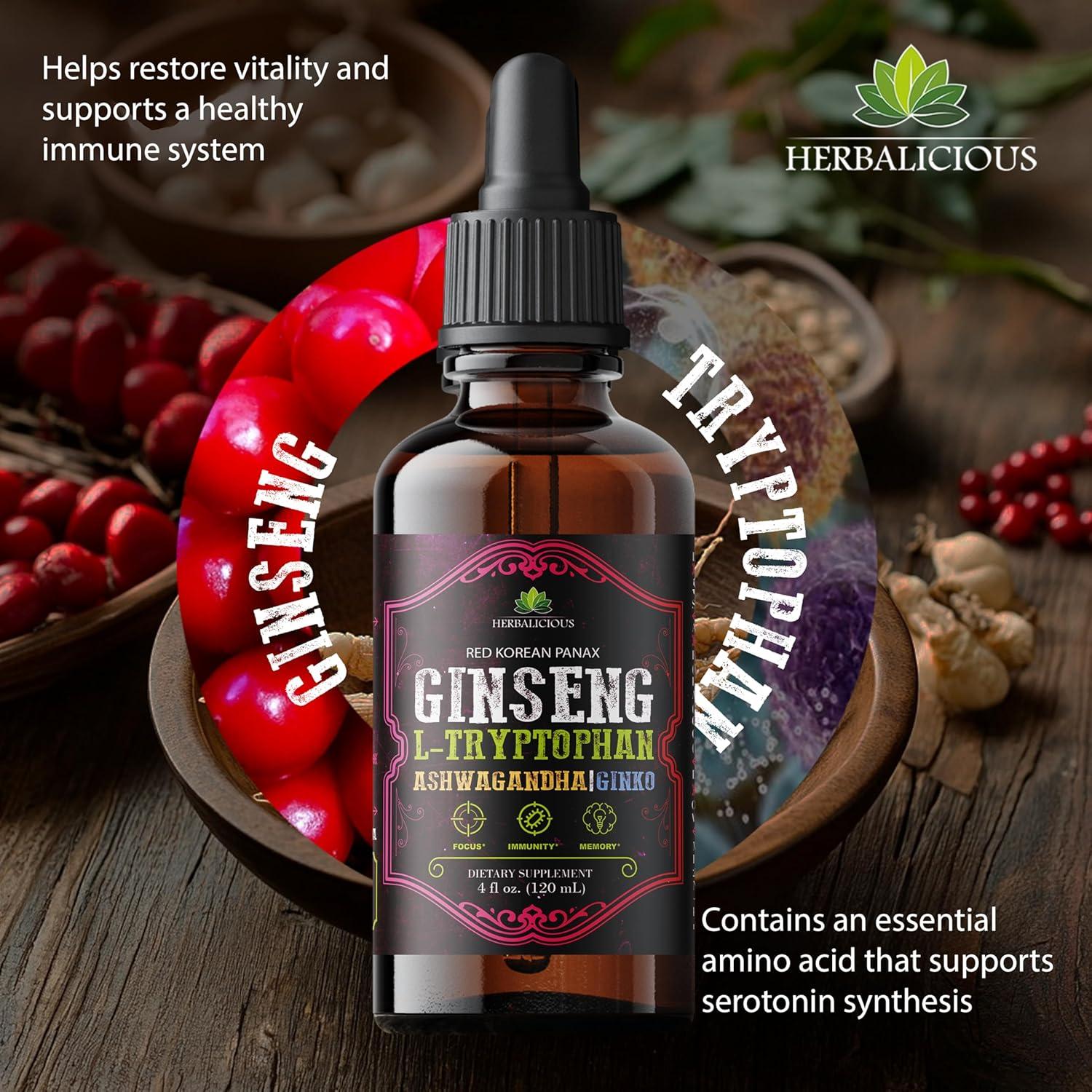 Suplemento Líquido de Ginseng y L-Triptófano 118.29 ml - Herbalicious