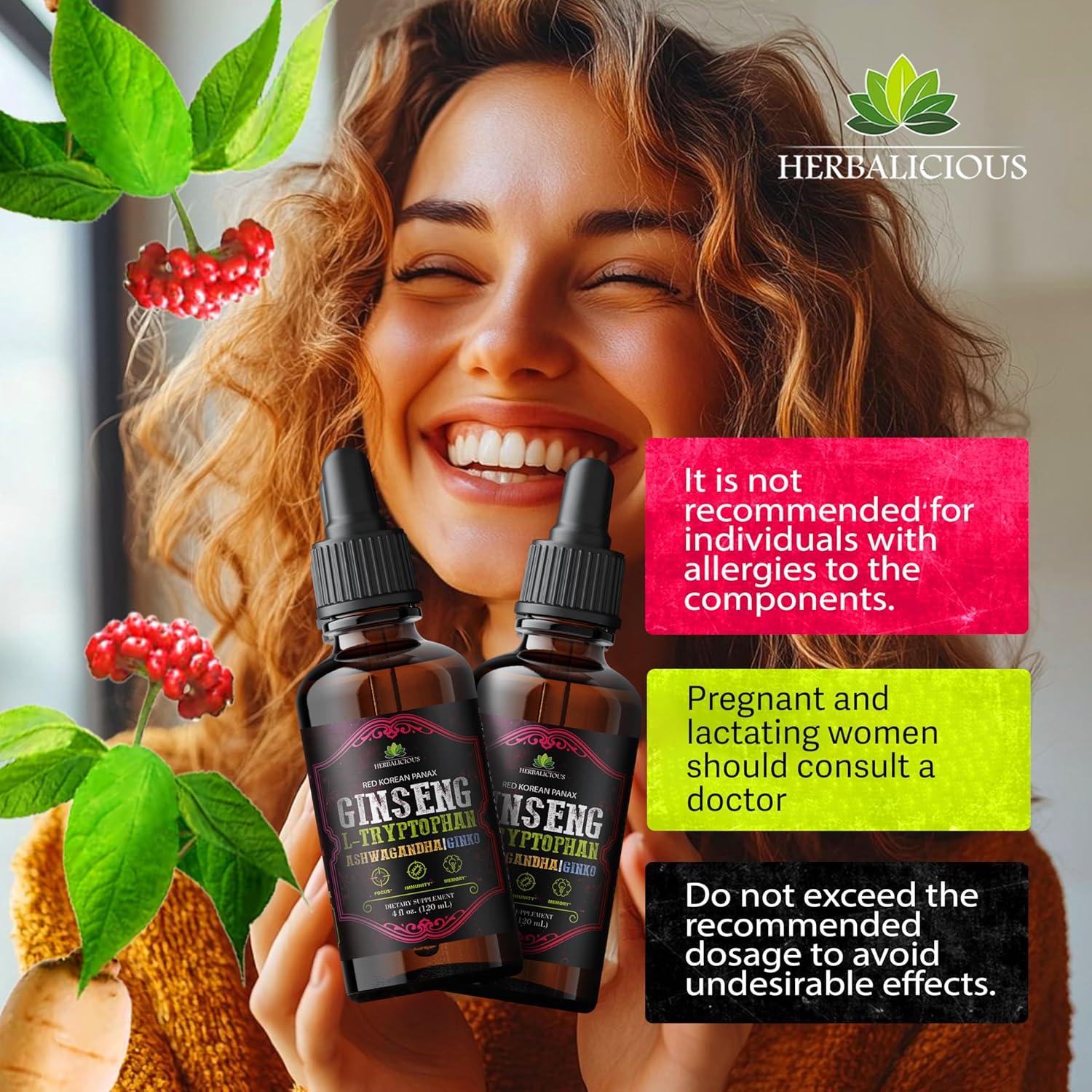 Suplemento Líquido de Ginseng y L-Triptófano 118.29 ml - Herbalicious