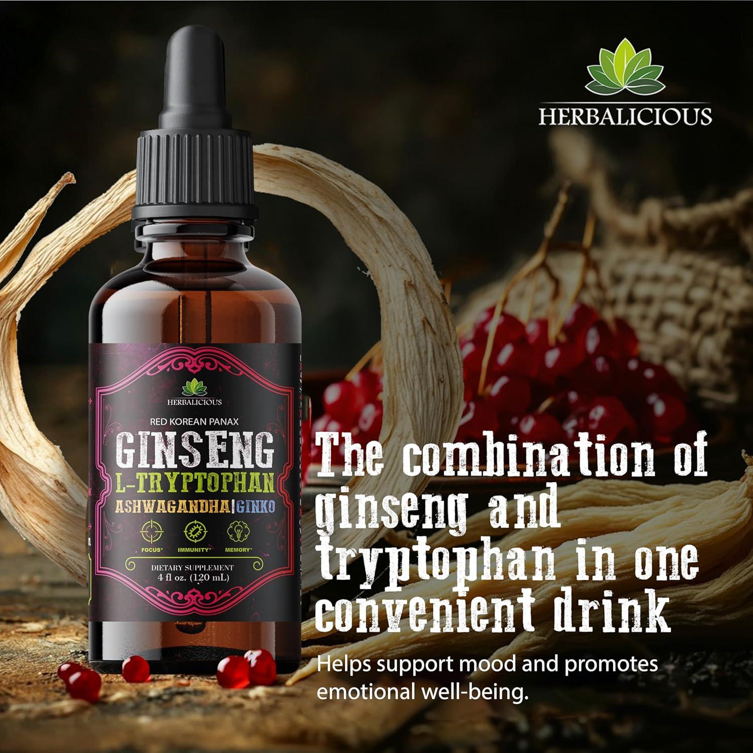Suplemento Líquido de Ginseng y L-Triptófano 118.29 ml - Herbalicious