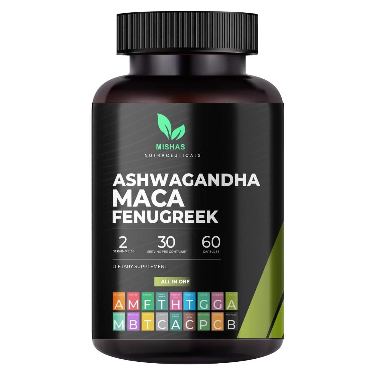 Suplemento Herbal Misha: Ashwagandha, Maca y Fenogreco 60 Cápsulas