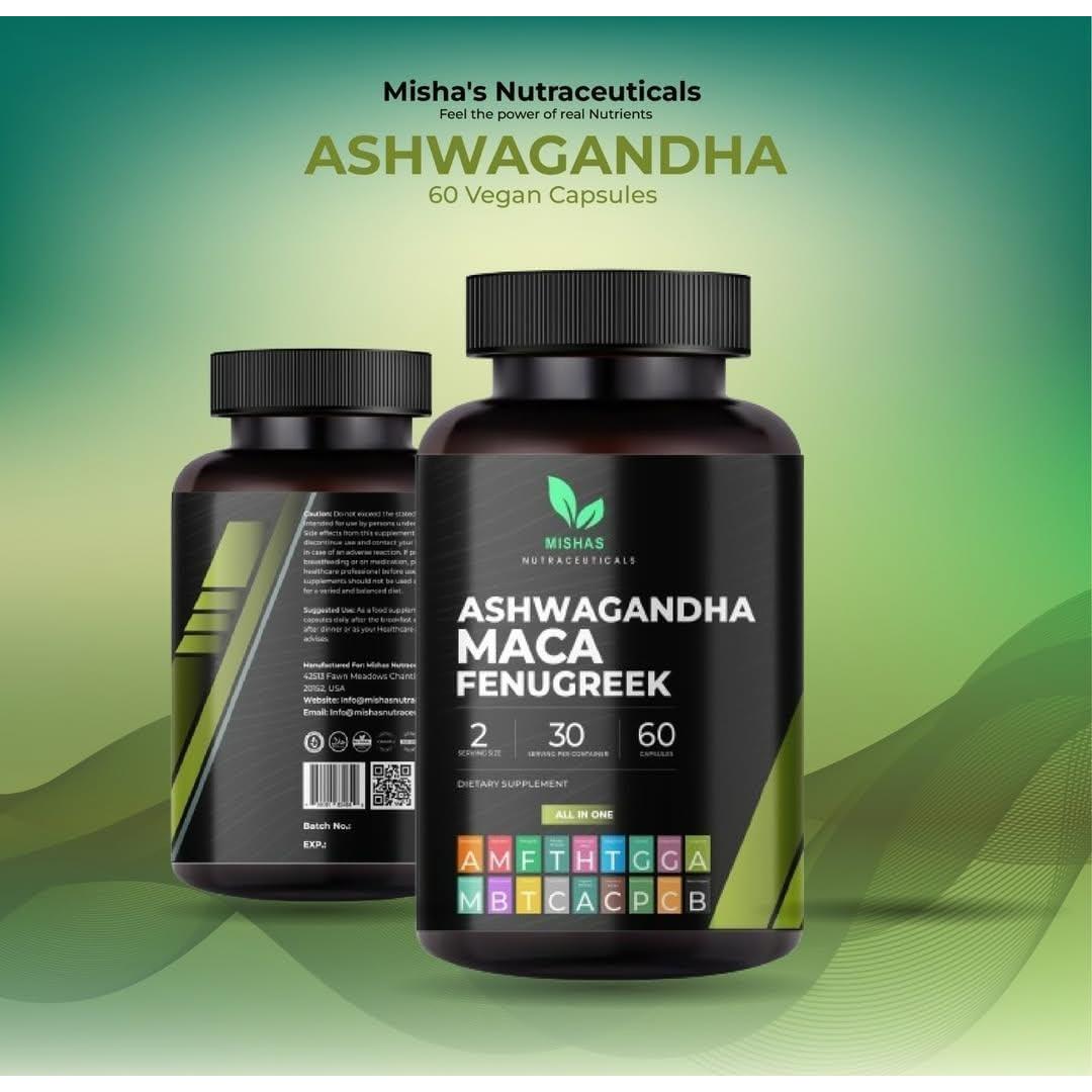 Suplemento Herbal Misha: Ashwagandha, Maca y Fenogreco 60 Cápsulas