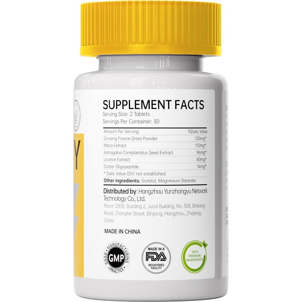Suplemento Energía Natural 800mg Ginseng Maca 60 Tabletas