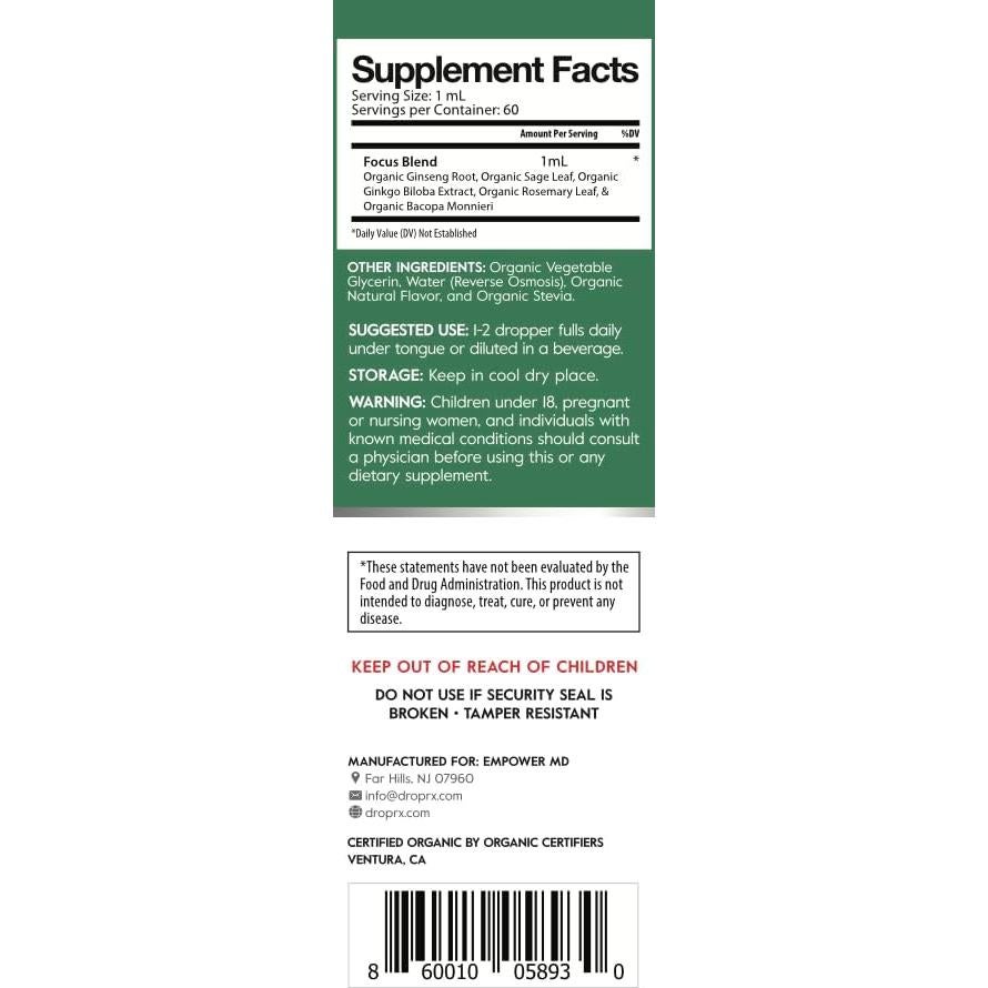 DropRx Suplemento Líquido Enfoque Mental 59.15 ml - Orgánico