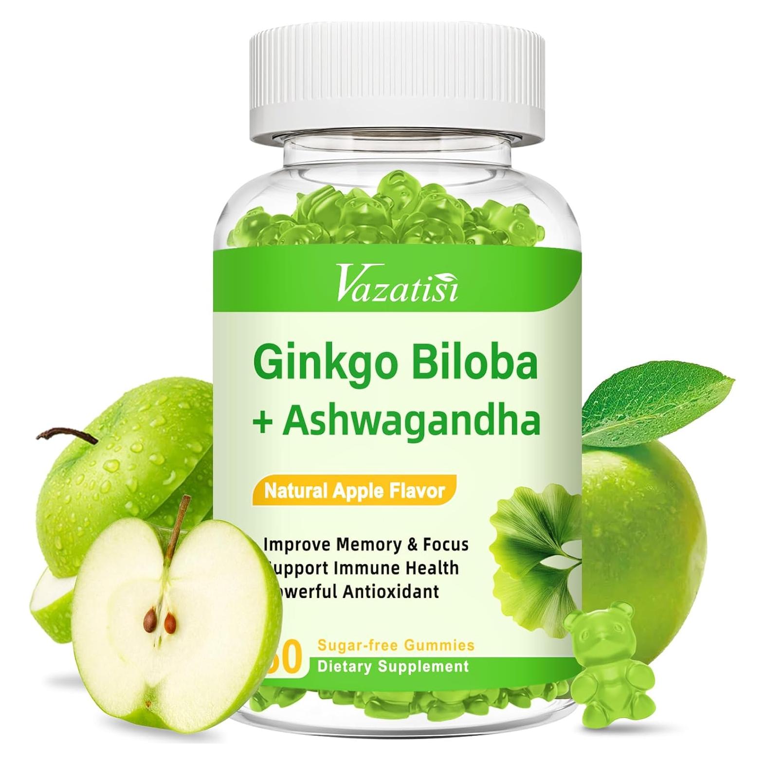 Gominolas de Ginkgo Biloba Vazatisi con Ginseng - 60 Unidades Sabor Manzana