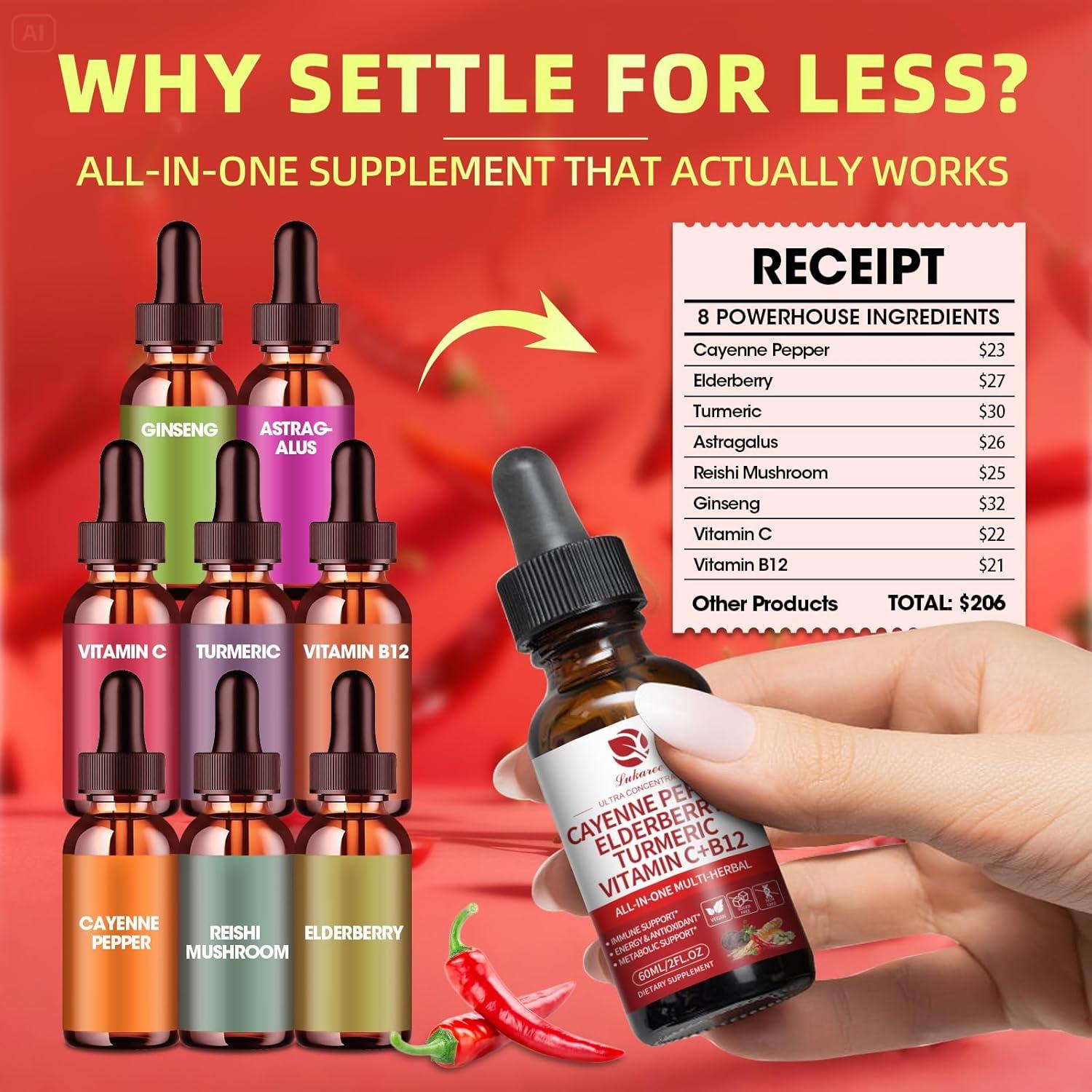 Gotas de Pimienta de Cayena LUKAREE 8-en-1 60 ml Suplemento