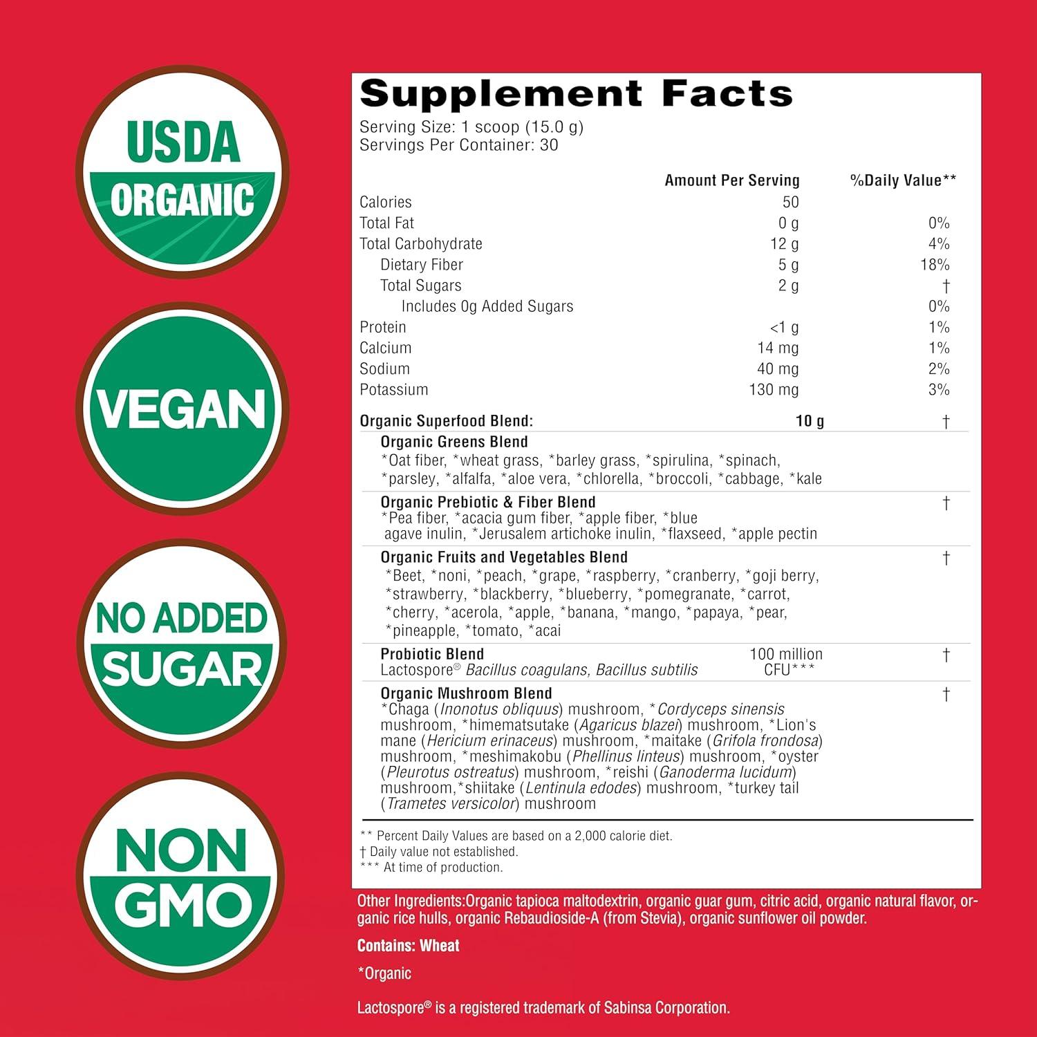 Country Farms Super Greens Sabor Baya 30 Porciones 50 Superalimentos