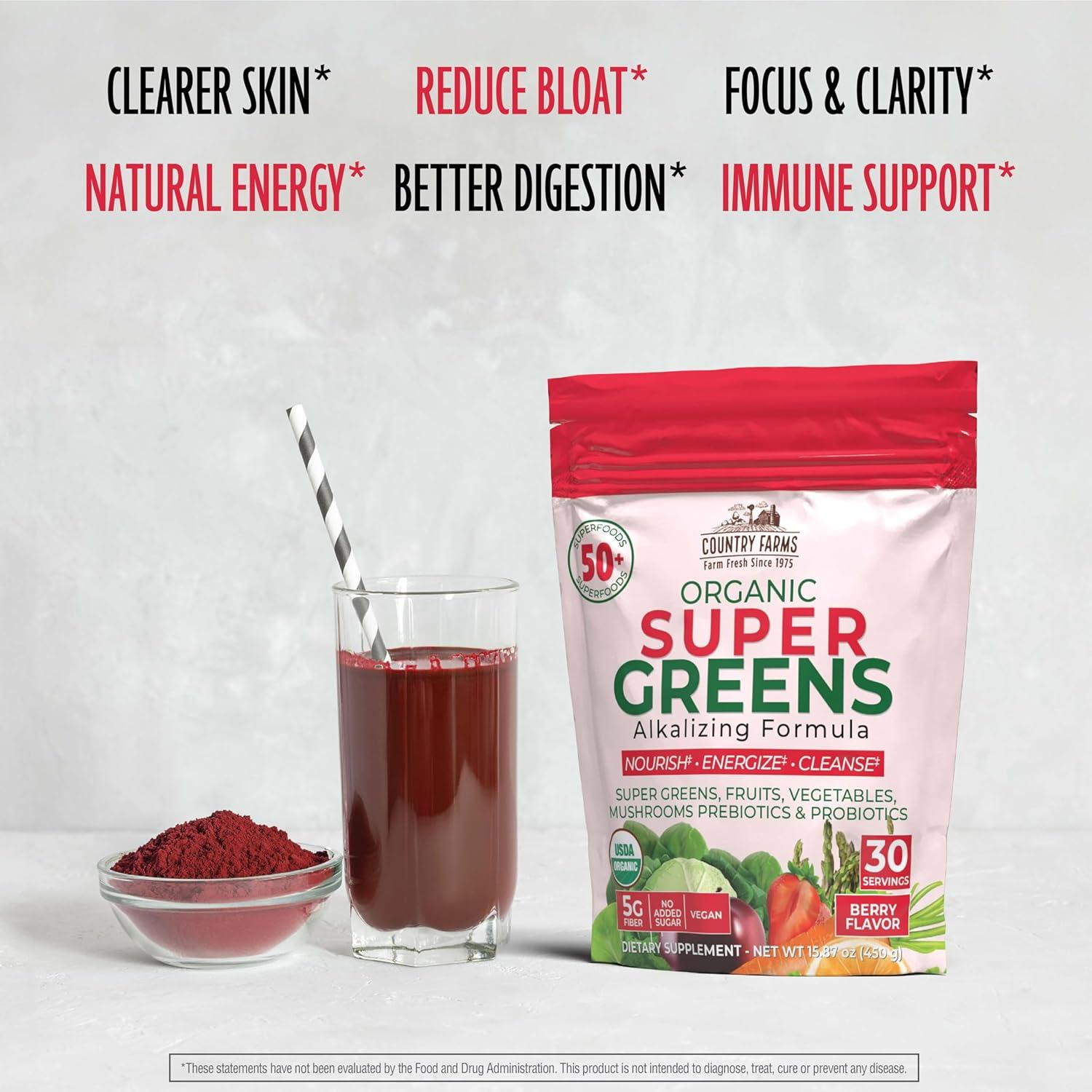 Country Farms Super Greens Sabor Baya 30 Porciones 50 Superalimentos