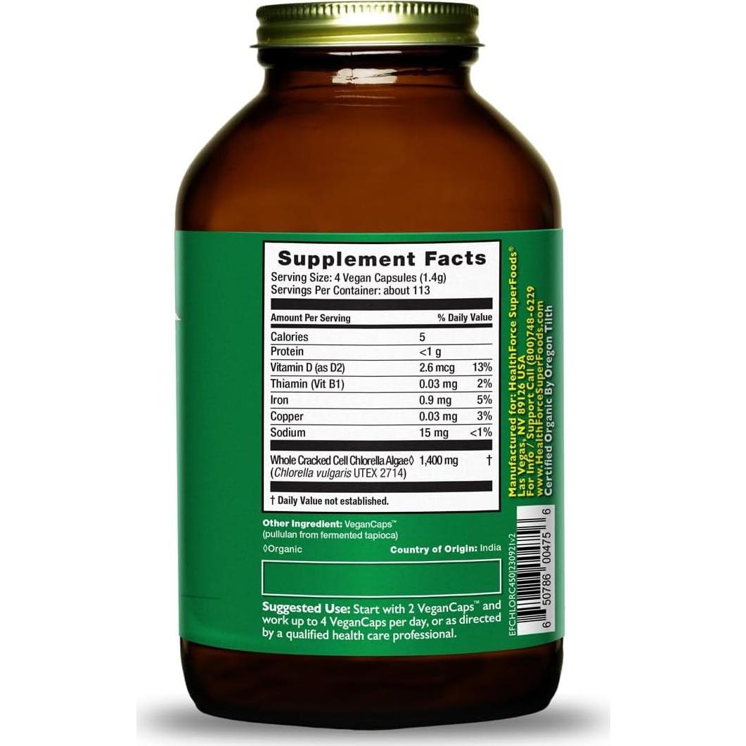 Chlorella Manna HealthForce SuperFoods - 450 Cápsulas Veganas