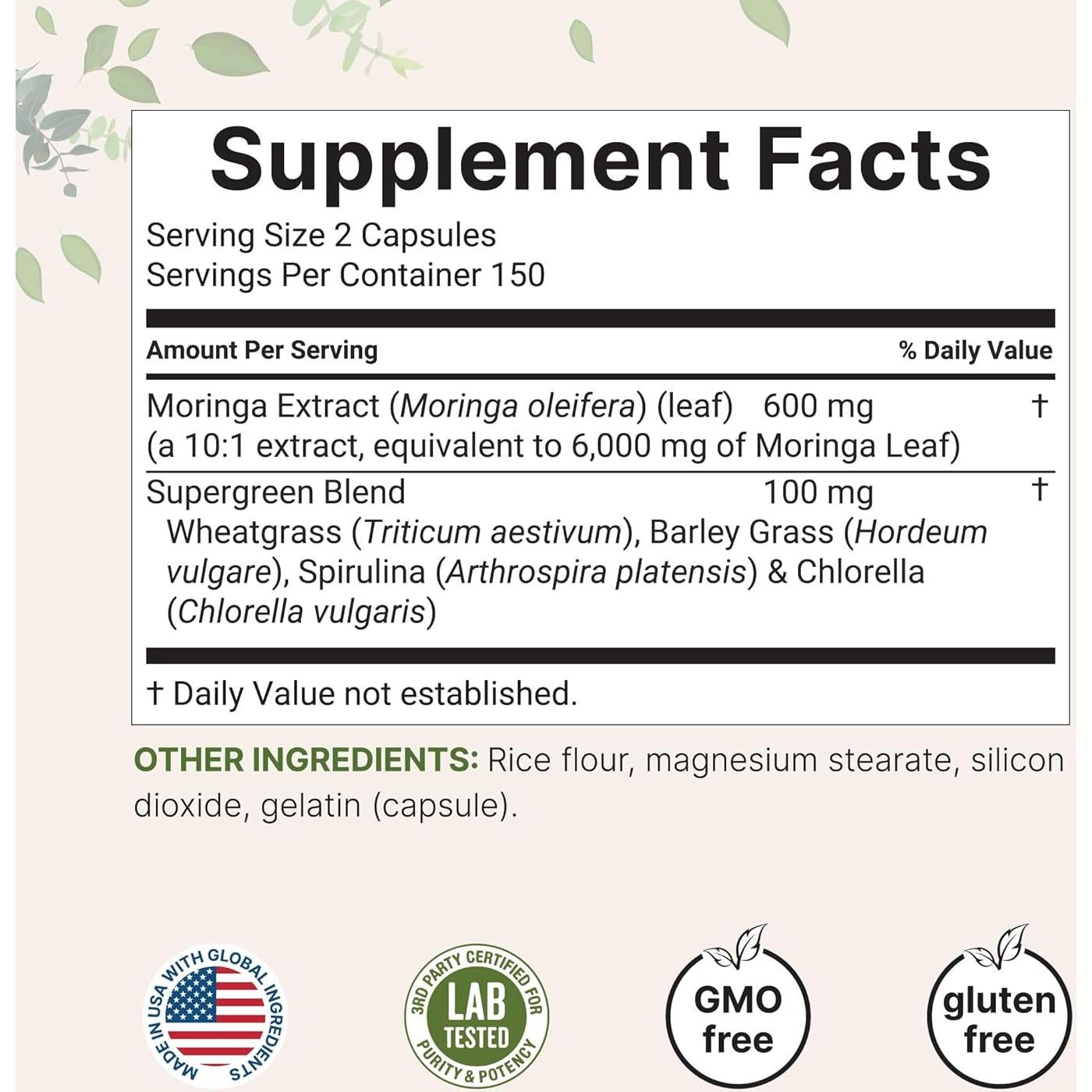 Cápsulas de Moringa Oleifera 6000mg Micro Ingredients 300 Unidades