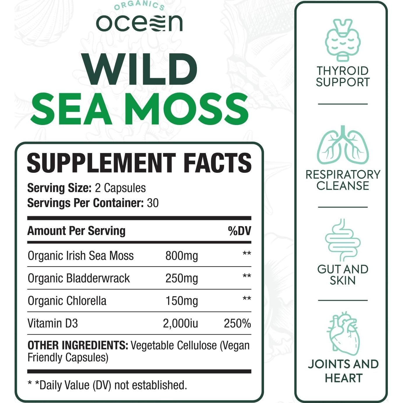 Cápsulas de Musgo Marino Orgánico 60 Unidades - Organics Ocean