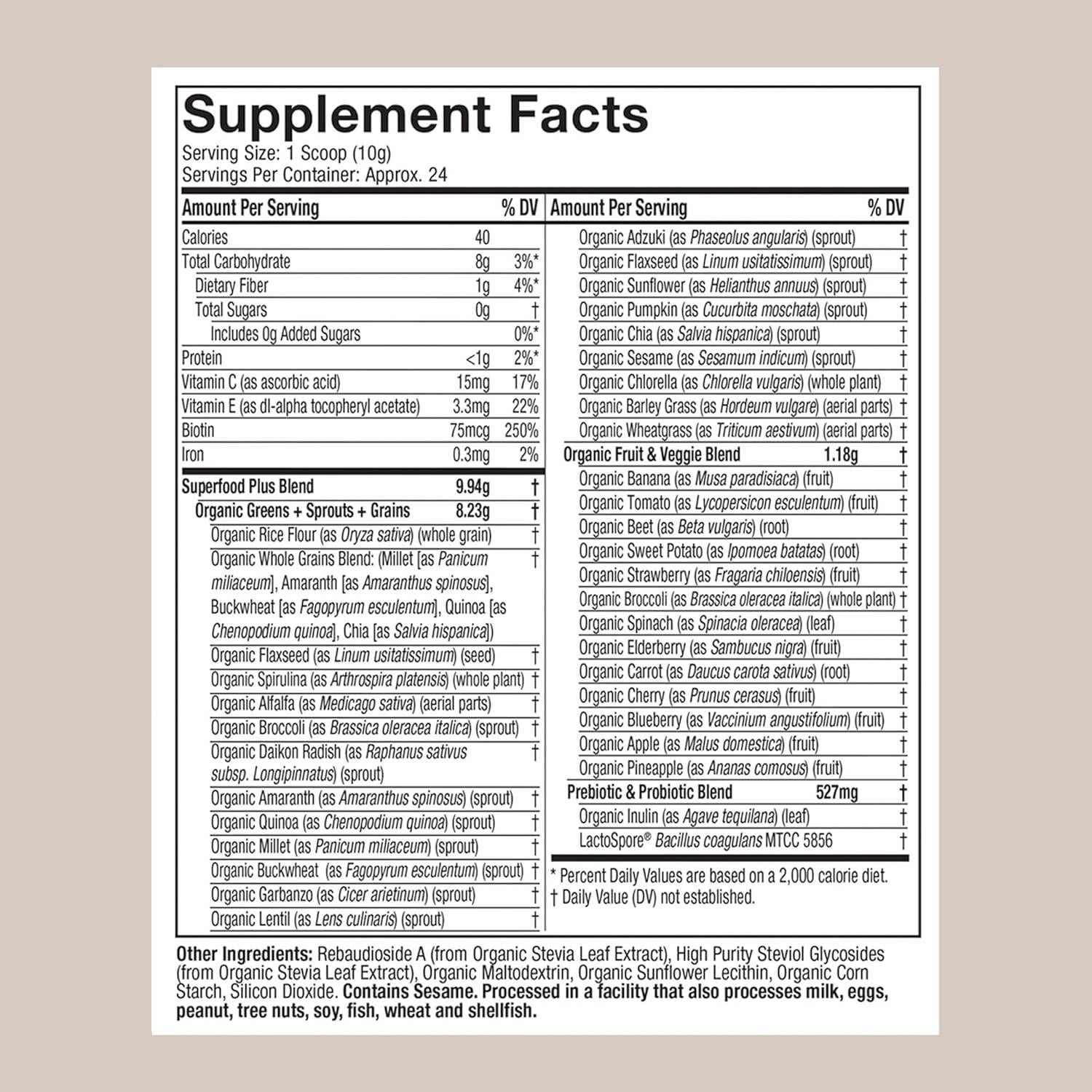 Batido en Polvo Verde Orgánico Purely Inspired 241g - Vegano