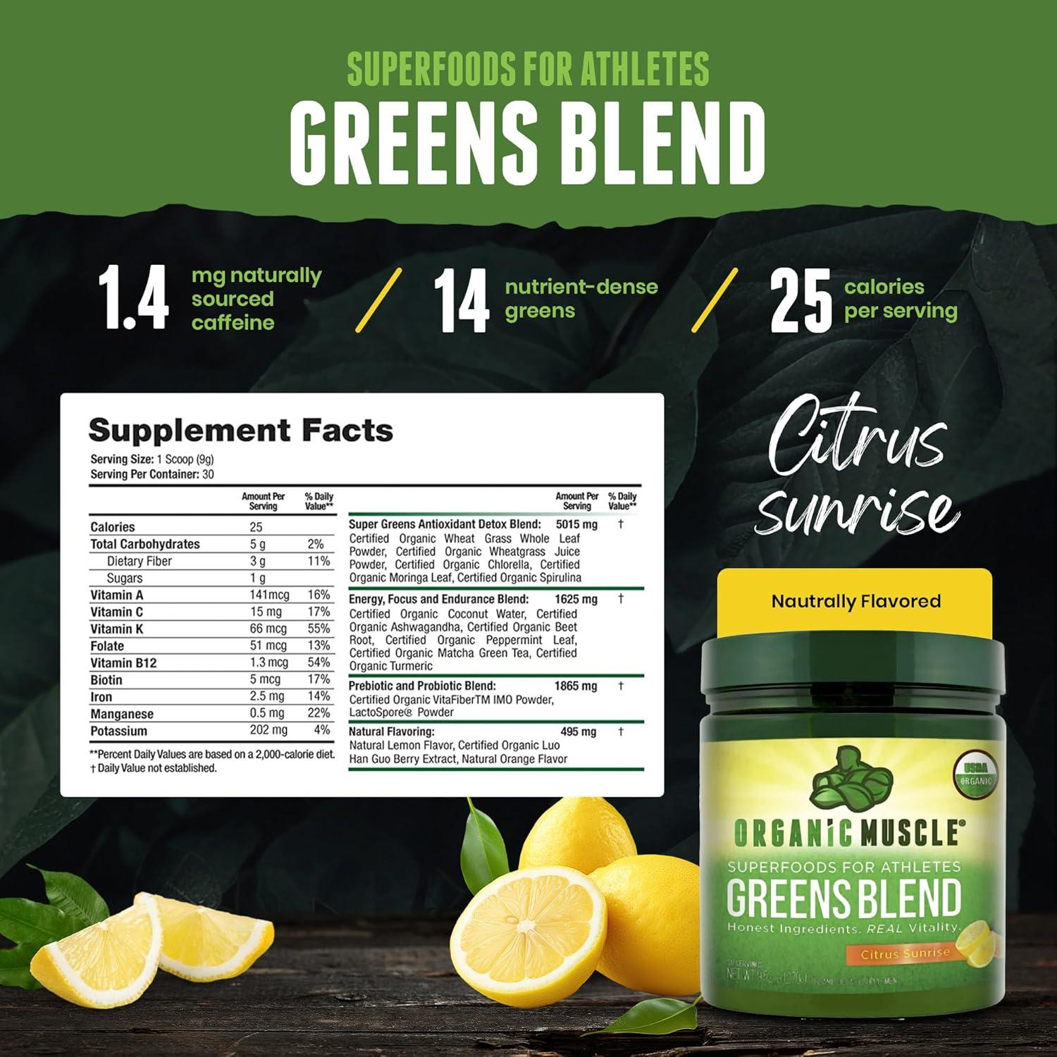 Polvo de Superalimento Orgánico Muscle Organic 270g - Verdes Cítricos