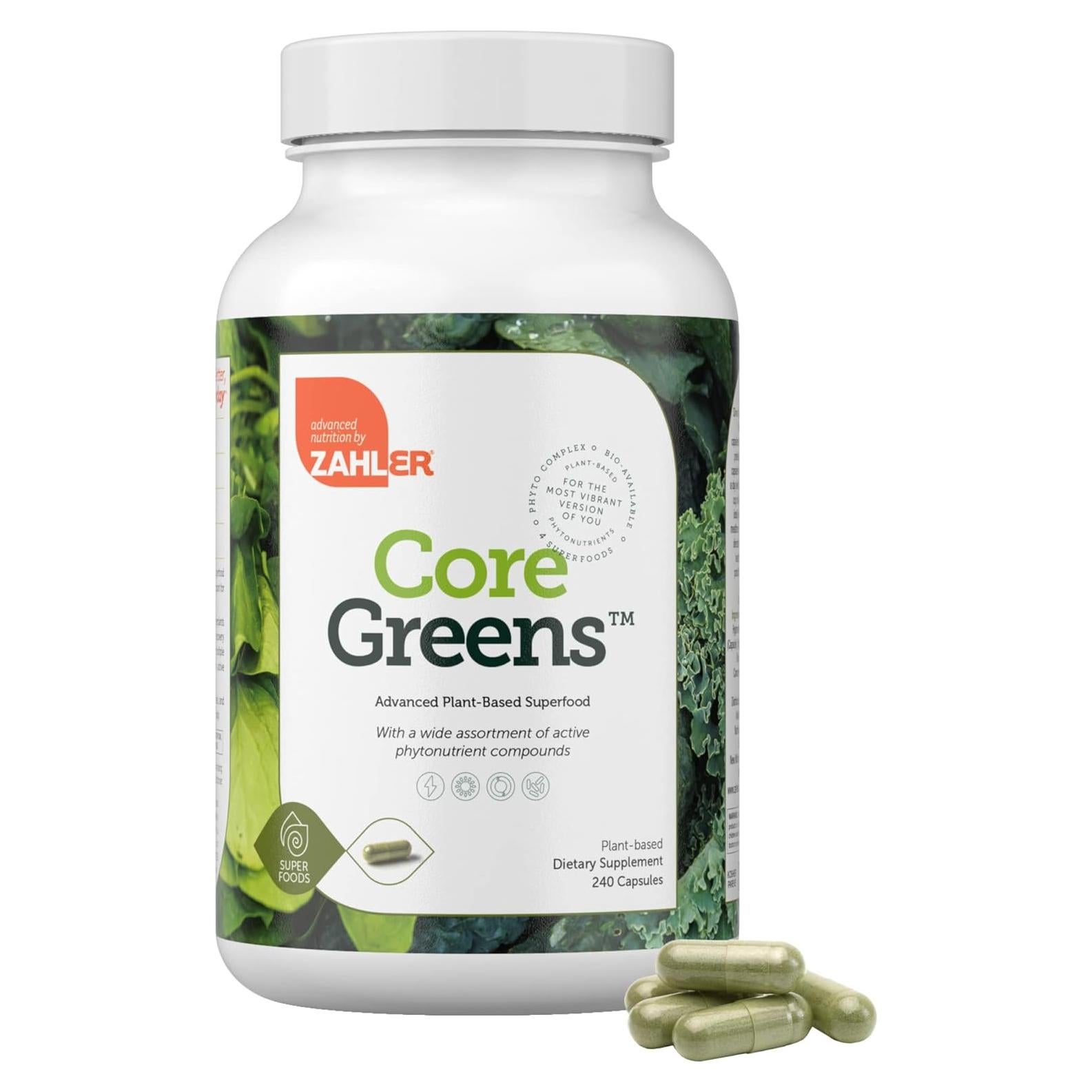 Cápsulas de Superalimentos Verdes Zahler Core Greens 240 U.