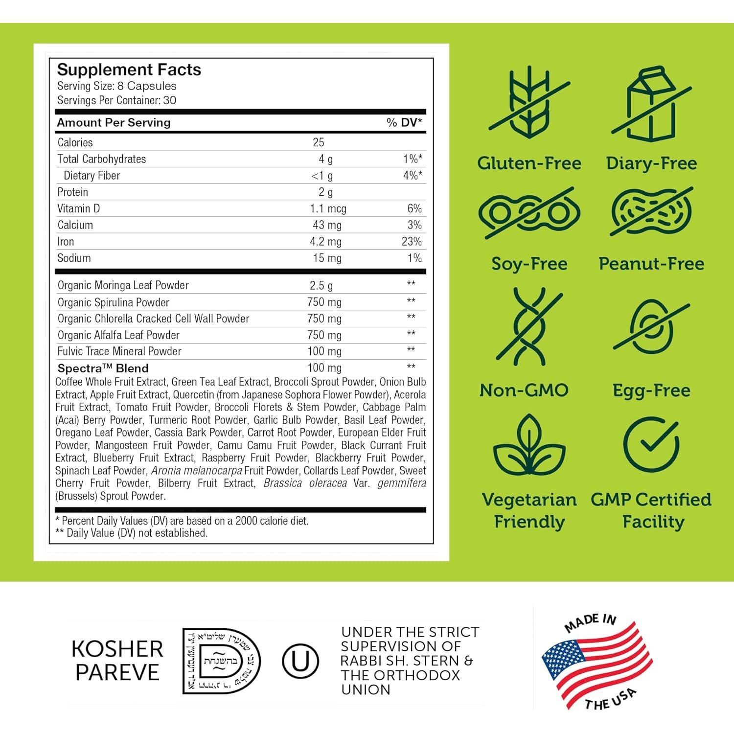 Cápsulas de Superalimentos Verdes Zahler Core Greens 240 U.