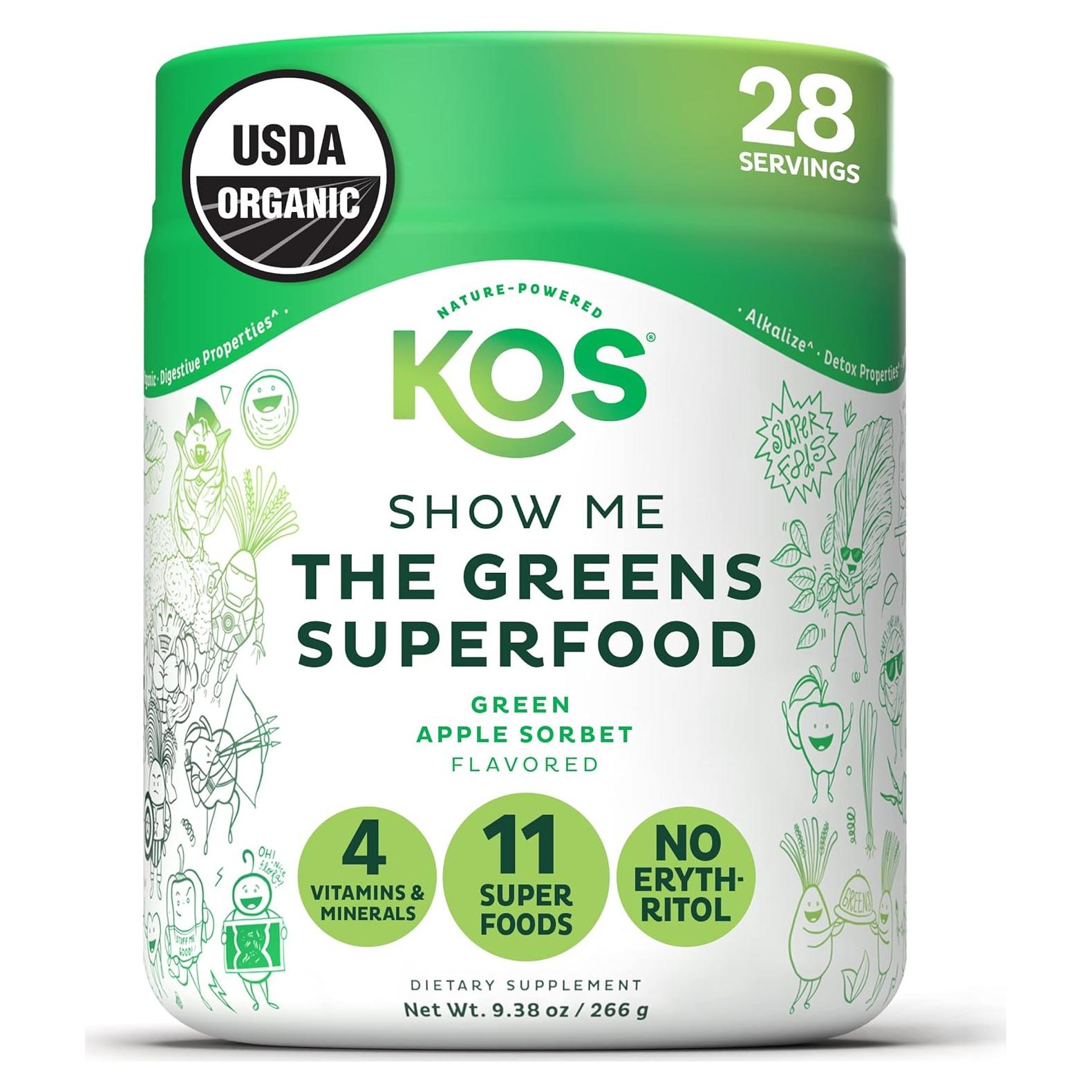 KOS Polvo de Super Verdes Orgánico Sabor Manzana - 28 Porciones