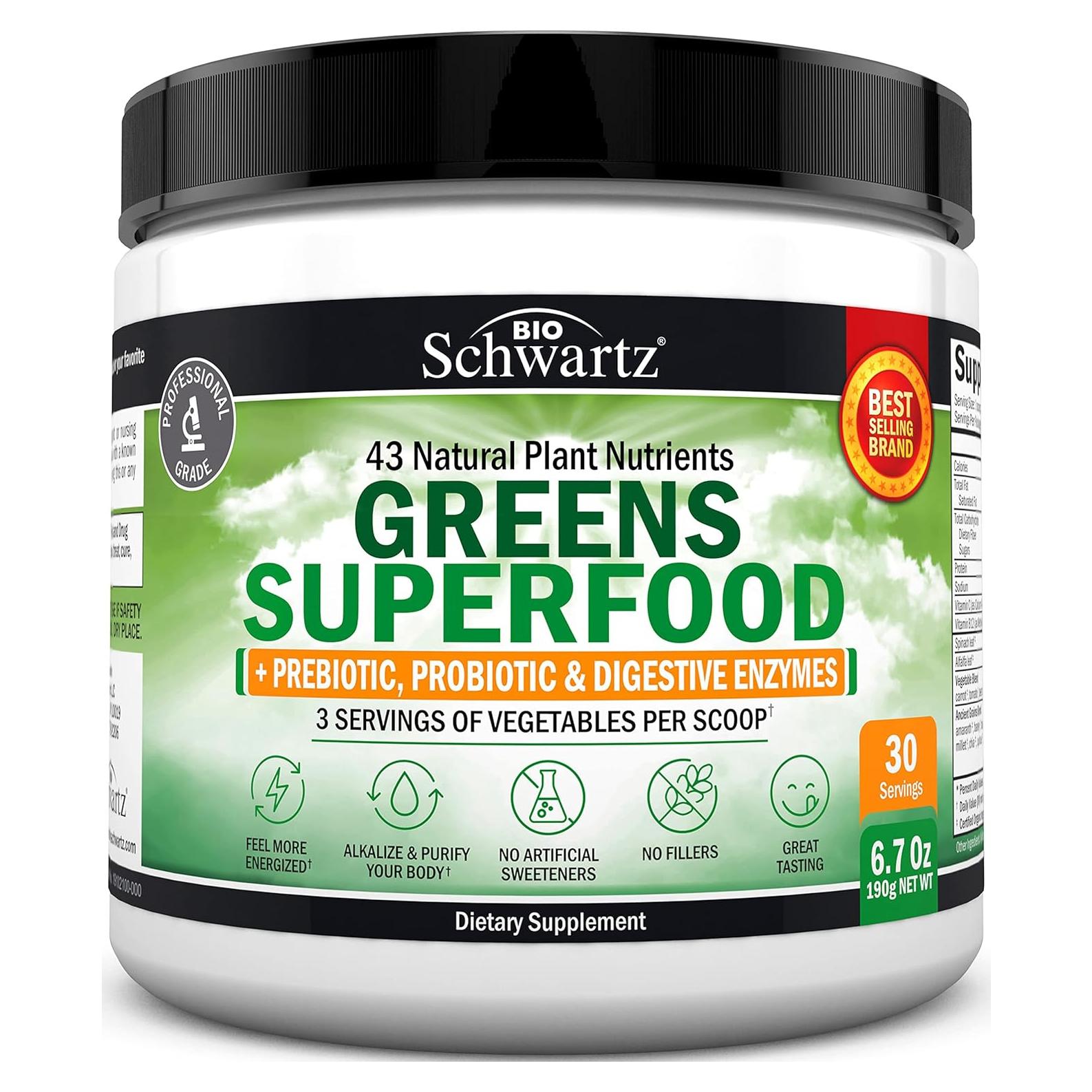 Polvo Super Greens BioSchwartz 189.9g - Probioticos y Enzimas