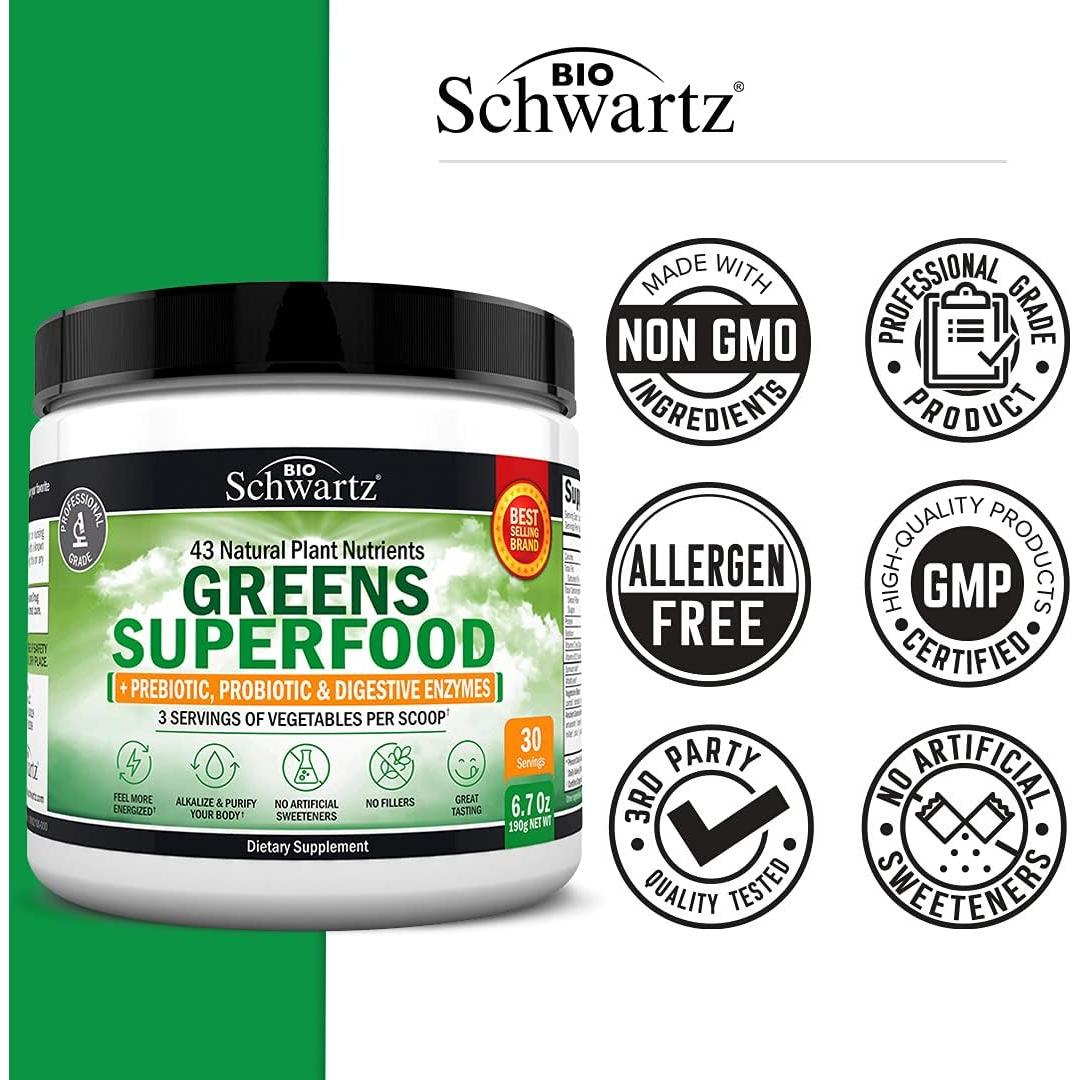 Polvo Super Greens BioSchwartz 189.9g - Probioticos y Enzimas