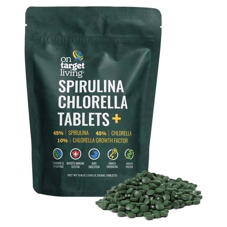 Tabletas de Espirulina y Chlorella On Target Living 1000u