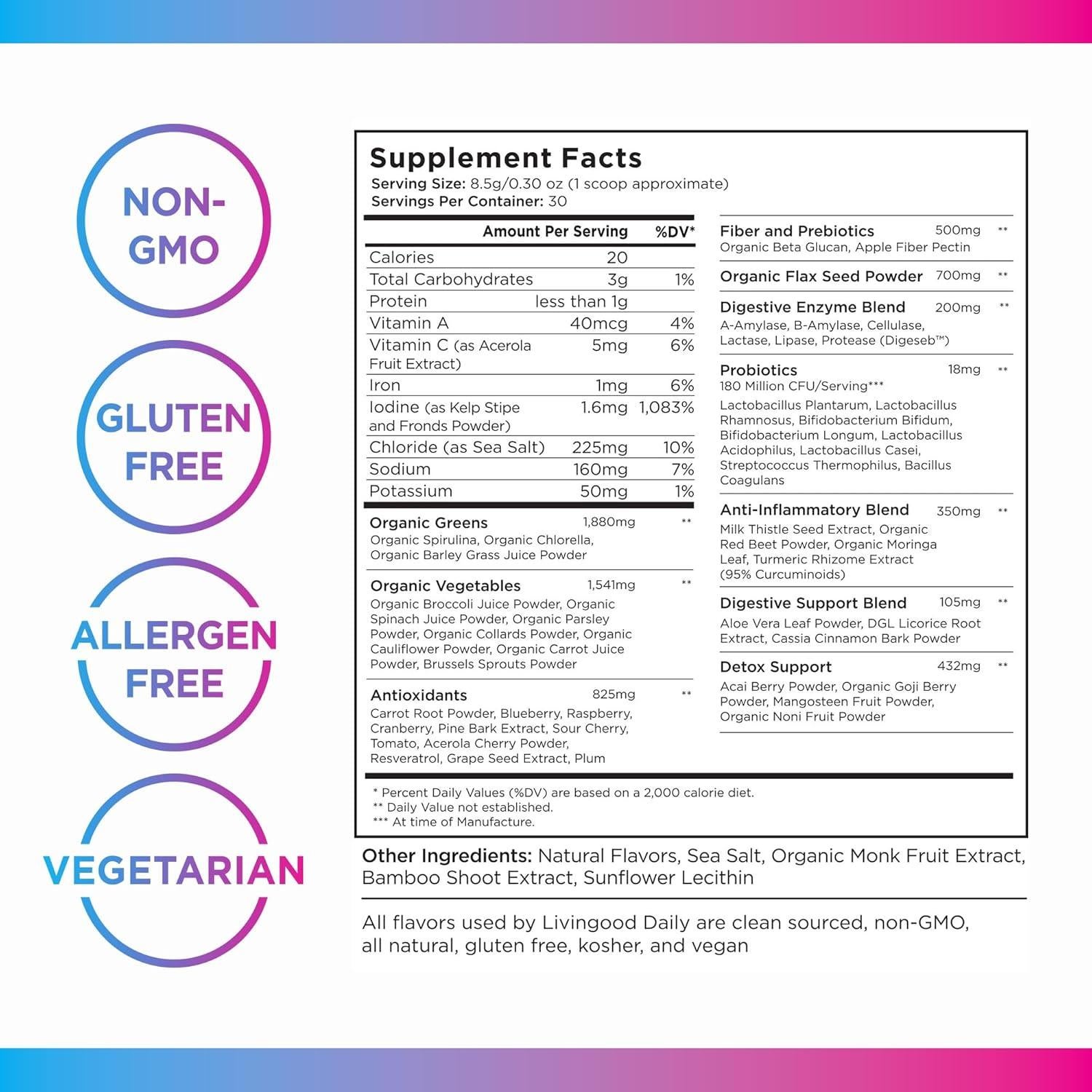 Polvo de Superalimentos Livingood Daily Greens Chocolate 30 Porciones