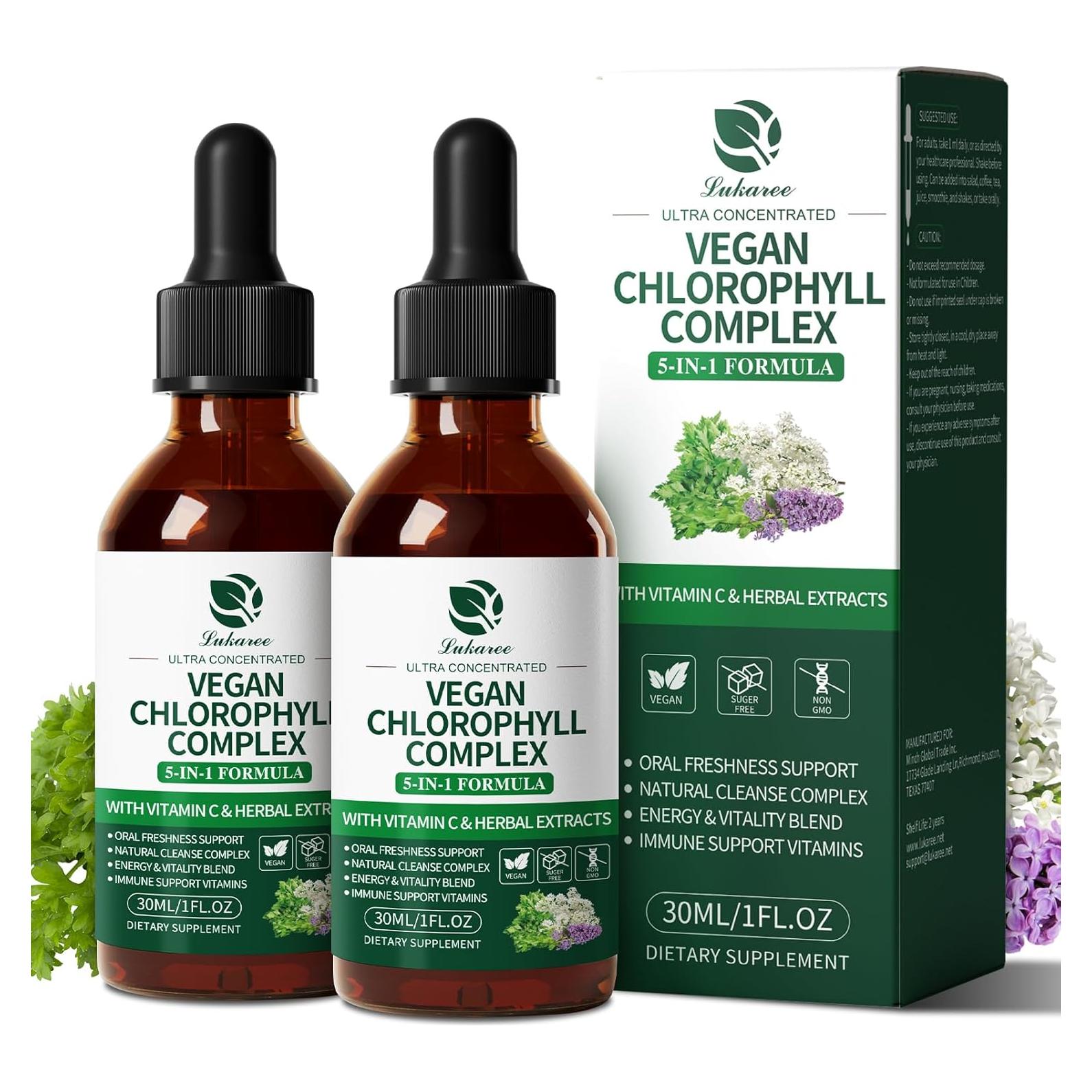 Gotas de Clorofila 200mg Lukaree 2Oz - Vegano, Sin Azúcar, Menta
