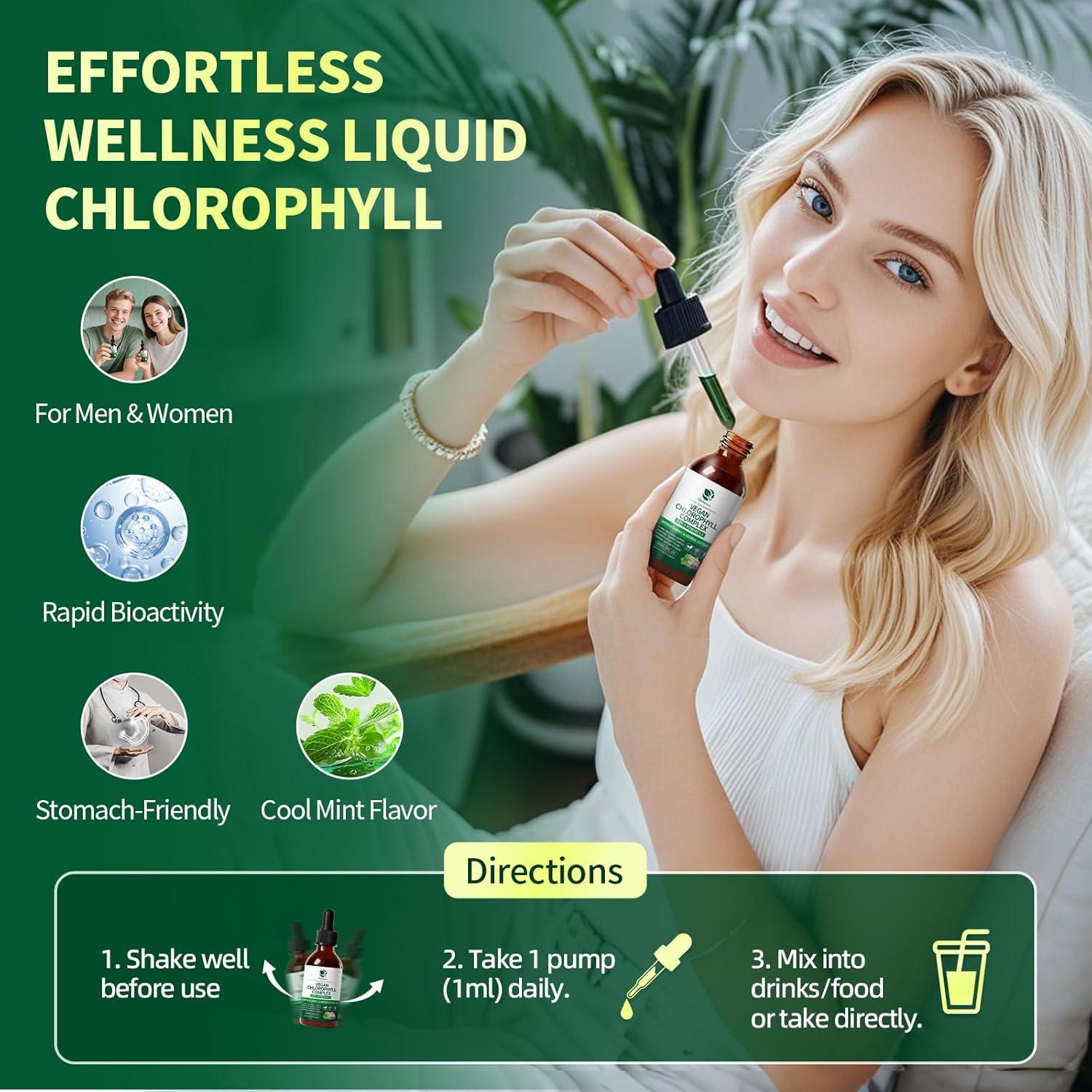 Gotas de Clorofila 200mg Lukaree 2Oz - Vegano, Sin Azúcar, Menta