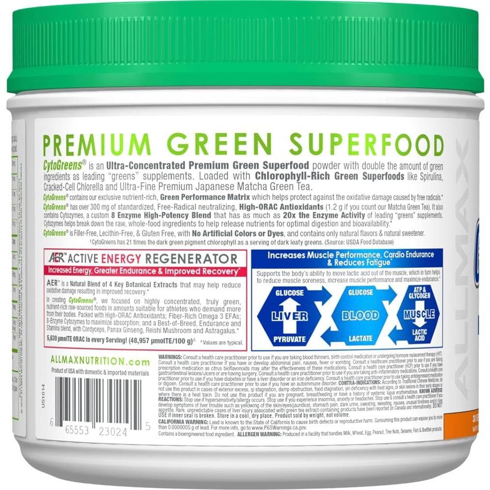ALLMAX CYTOGREENS Polvo Verde 315g - Espirulina, Chlorella, Té Verde