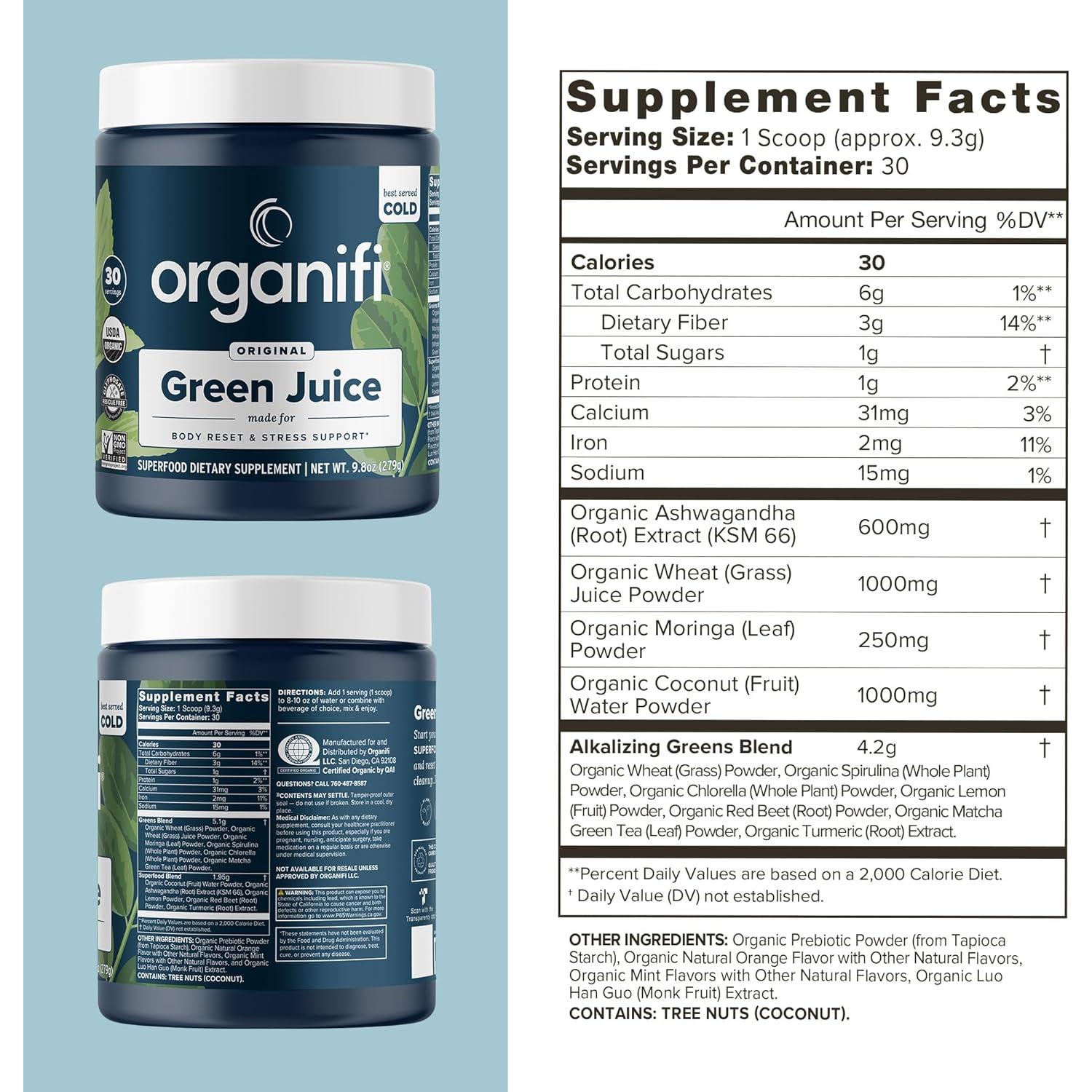 Organifi Jugo Verde - Suplemento en Polvo 30 Porciones