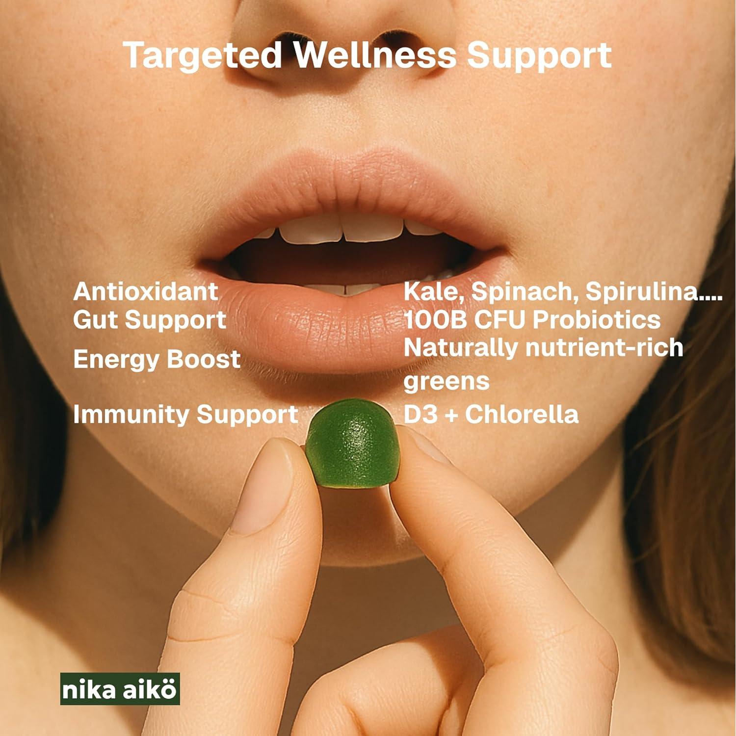 Gomitas Superalimento Nika Aiko, Veganas Sin Azúcar, 60 Unidades