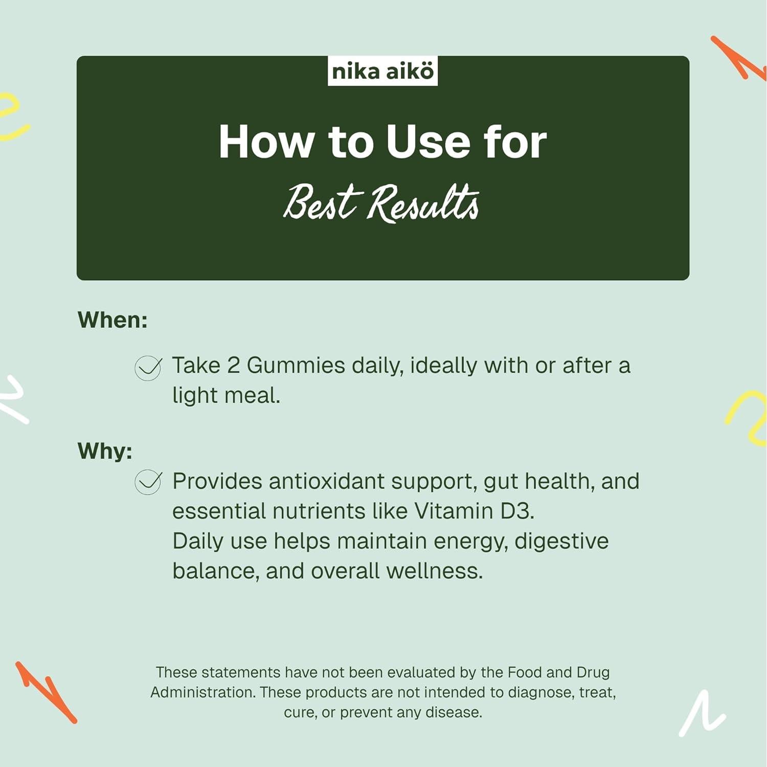 Gomitas Superalimento Nika Aiko, Veganas Sin Azúcar, 60 Unidades