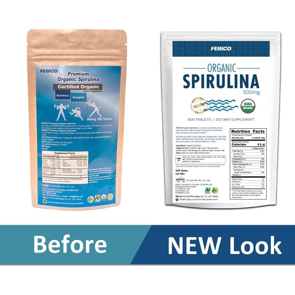 Tabletas de Espirulina Orgánica FEBICO 250g - Suplemento Vegano