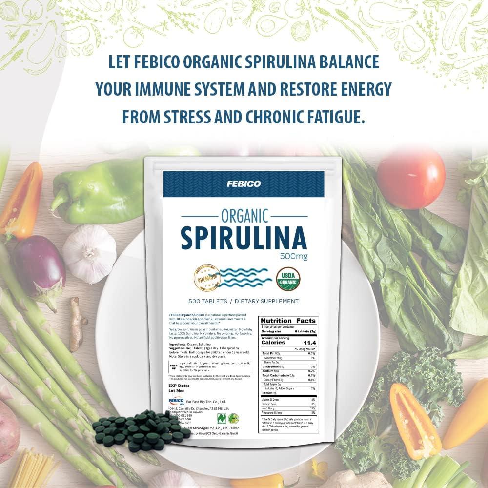 Tabletas de Espirulina Orgánica FEBICO 250g - Suplemento Vegano