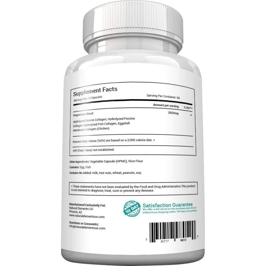 Cápsulas de Colágeno Multi Tipo I, II, III, V, X - 180 Unidades