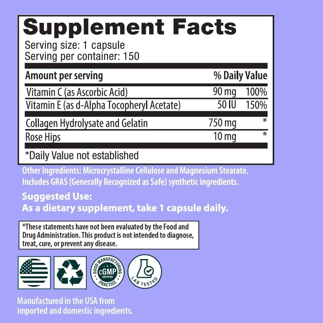 Píldoras de colágeno Sanar Naturals 150 cápsulas - Fórmula antiarrugas