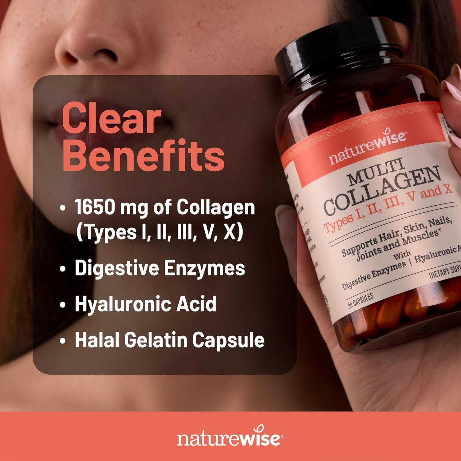 NatureWise Multi Colágeno Pétidos 90 Cápsulas - Tipo I, II, III, V, X