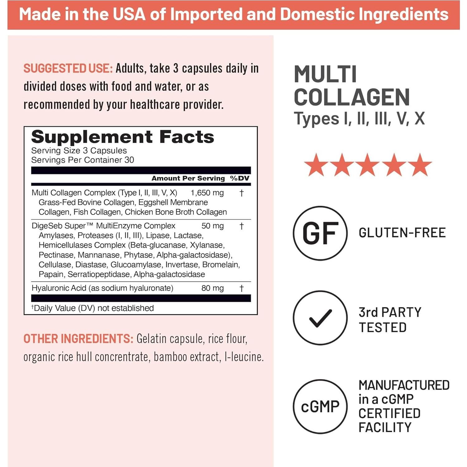 NatureWise Multi Colágeno Pétidos 90 Cápsulas - Tipo I, II, III, V, X