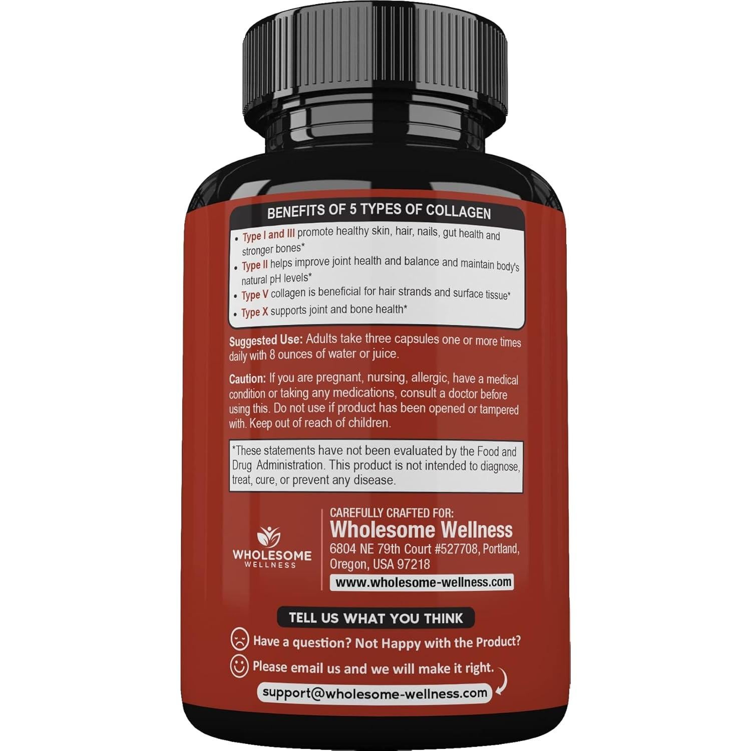 Wholesome Wellness Super-Absorb Multi Collagen Pills (Type I II III V X) Organic Herbs & Bioperine - Hair, Skin, Nails - Hydrolyzed Peptides Protein Supplement for Women & Men (90 Capsules)