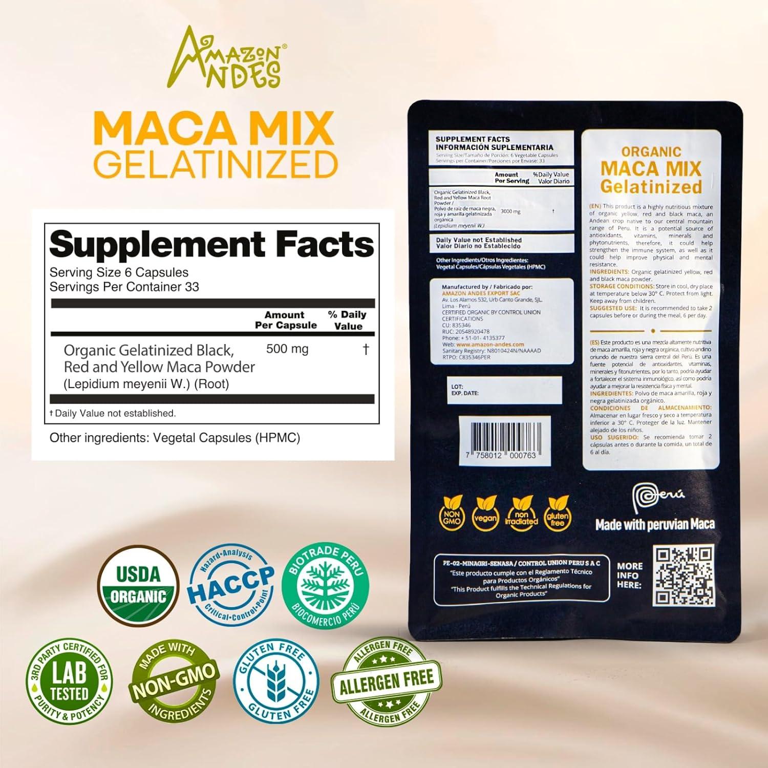 Cápsulas de Maca Premium Amazon Andes 3000mg 200 unidades