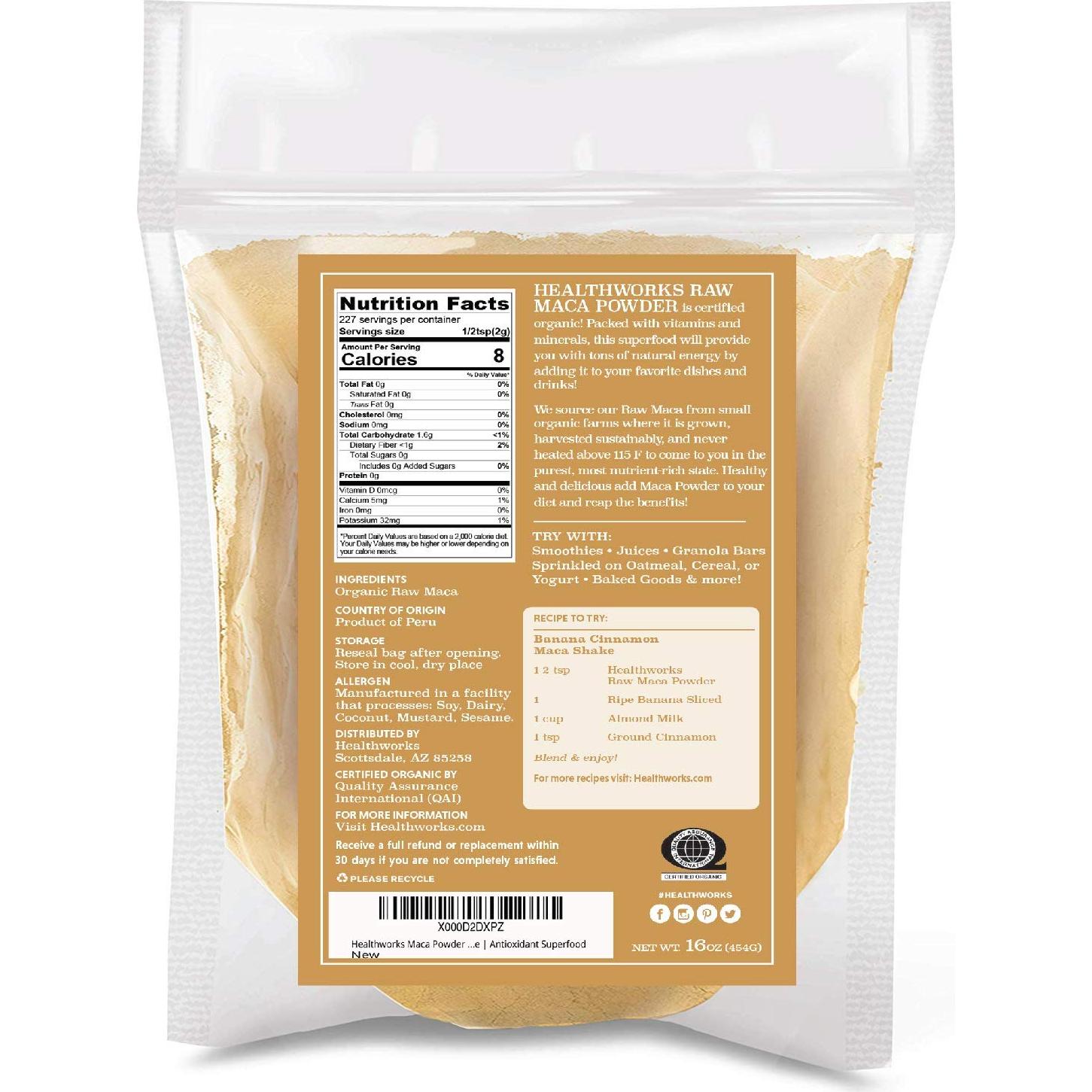 Polvo de Maca Orgánico Crudo Healthworks 454 g - Superalimento