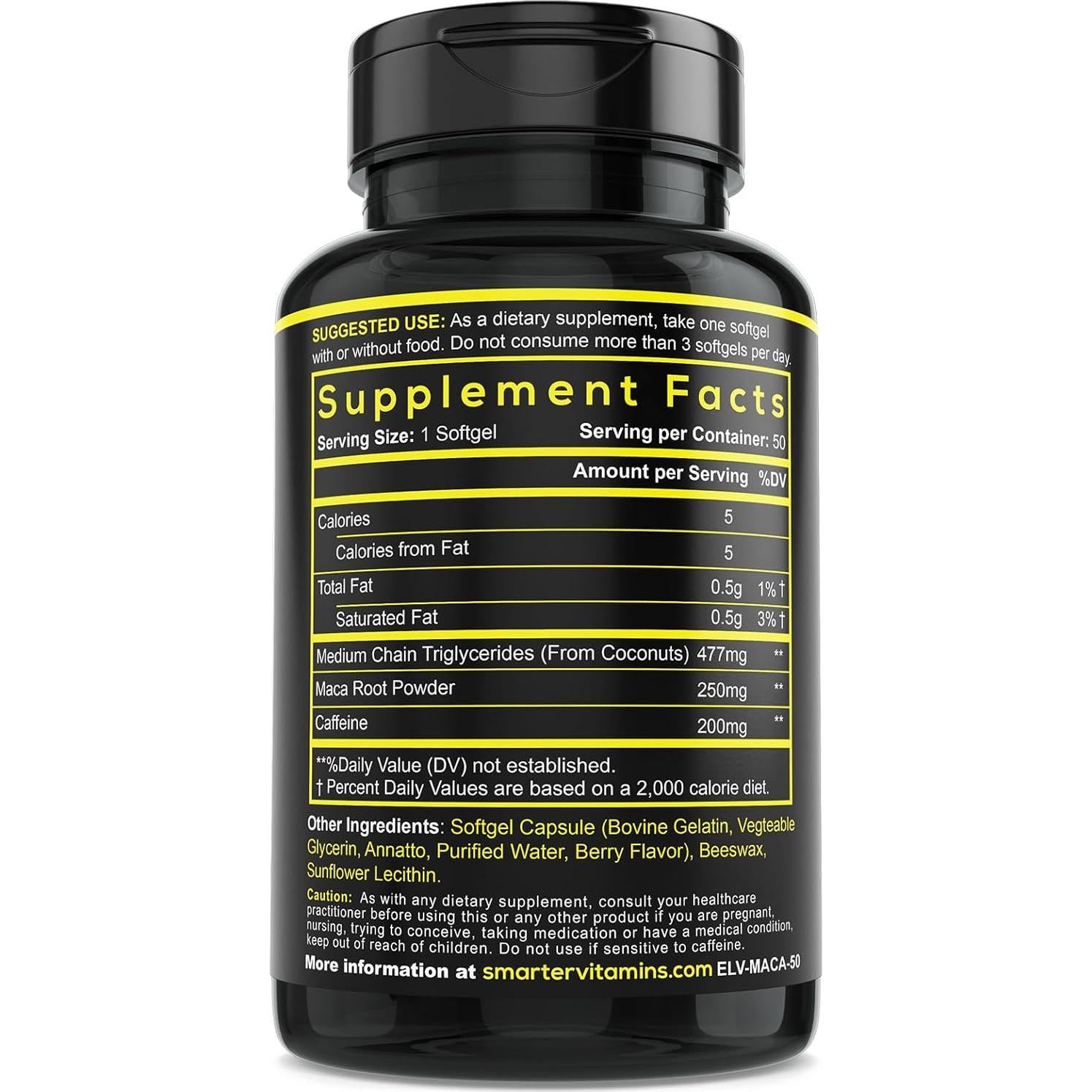 Suplemento Energético SmarterVitamins 150 Cápsulas 200mg Cafeína