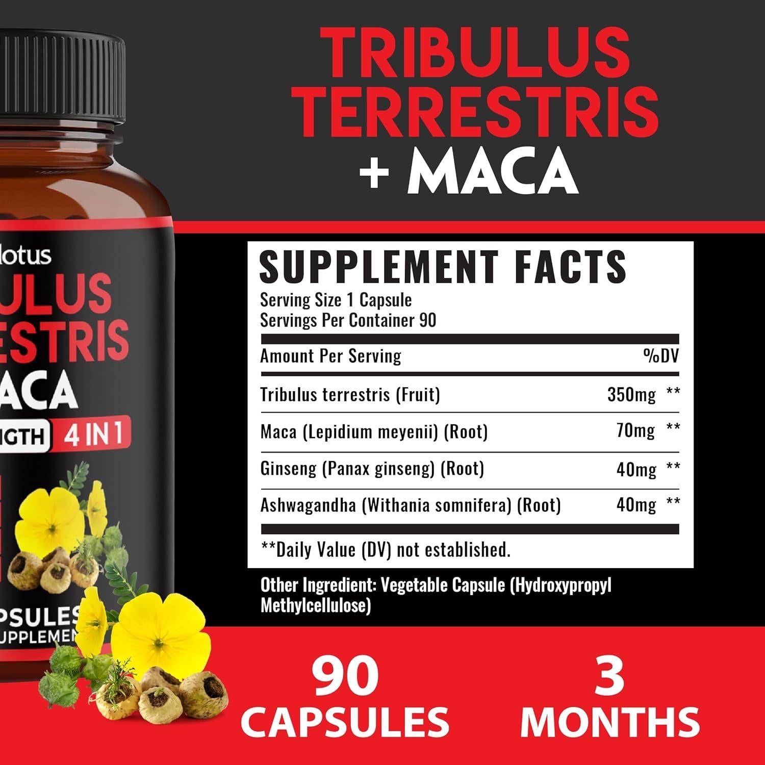 Cápsulas de Tribulus Terrestris Zolotus con Ginseng y Maca - 90 Unidades