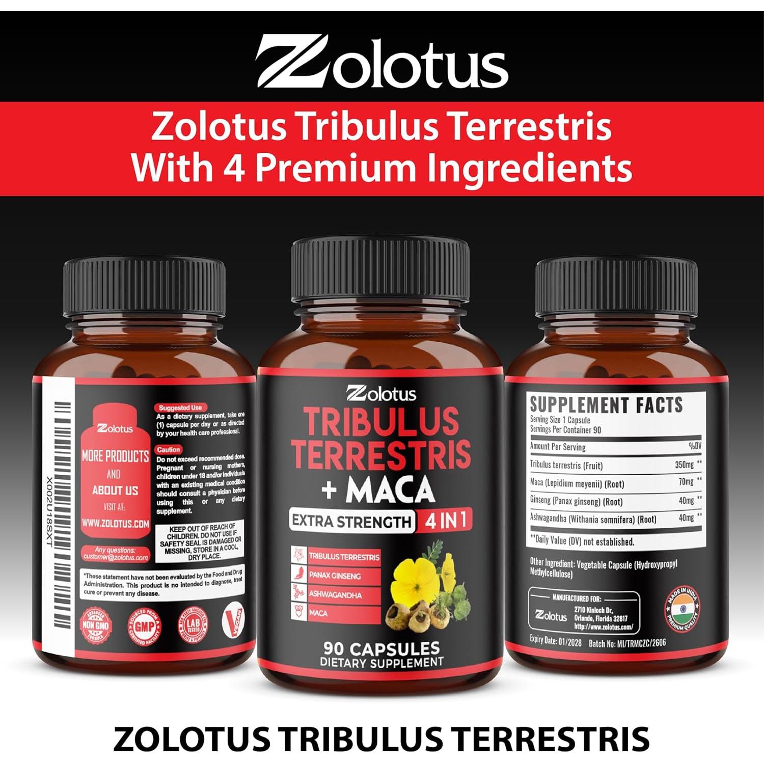 Cápsulas de Tribulus Terrestris Zolotus con Ginseng y Maca - 90 Unidades
