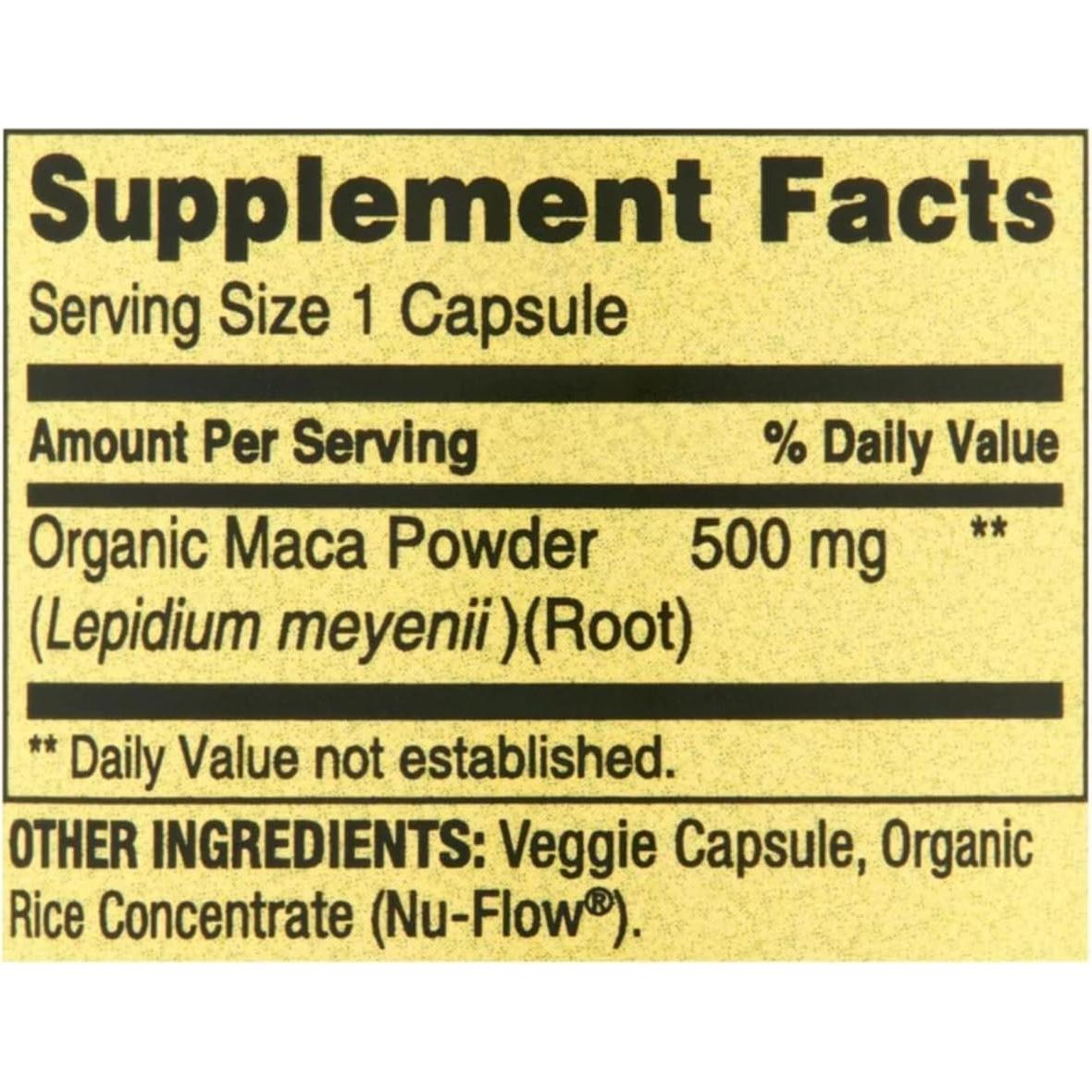 Cápsulas de Maca Orgánica Spring Valley 500mg - 90 Unidades