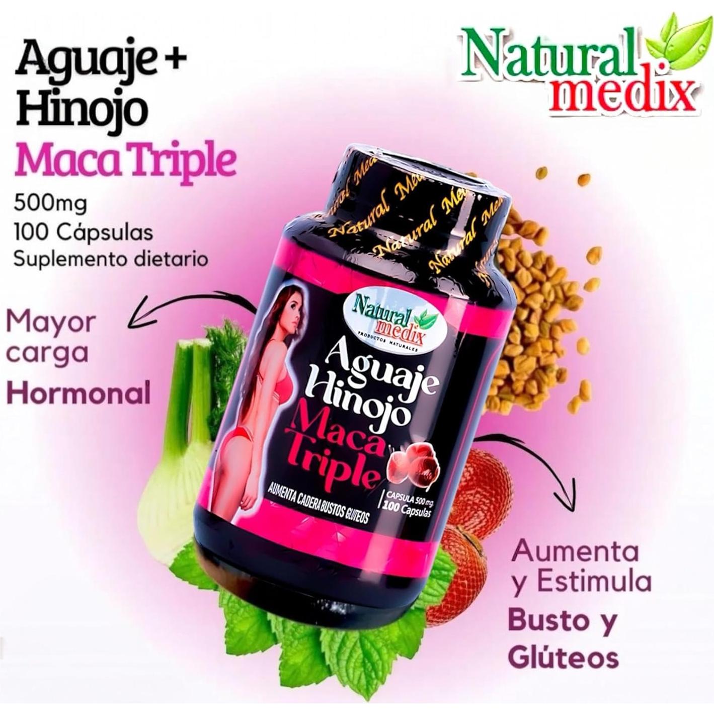 Suplemento Aguaje Hinojo Maca Triple Natural Medix 100 Cápsulas
