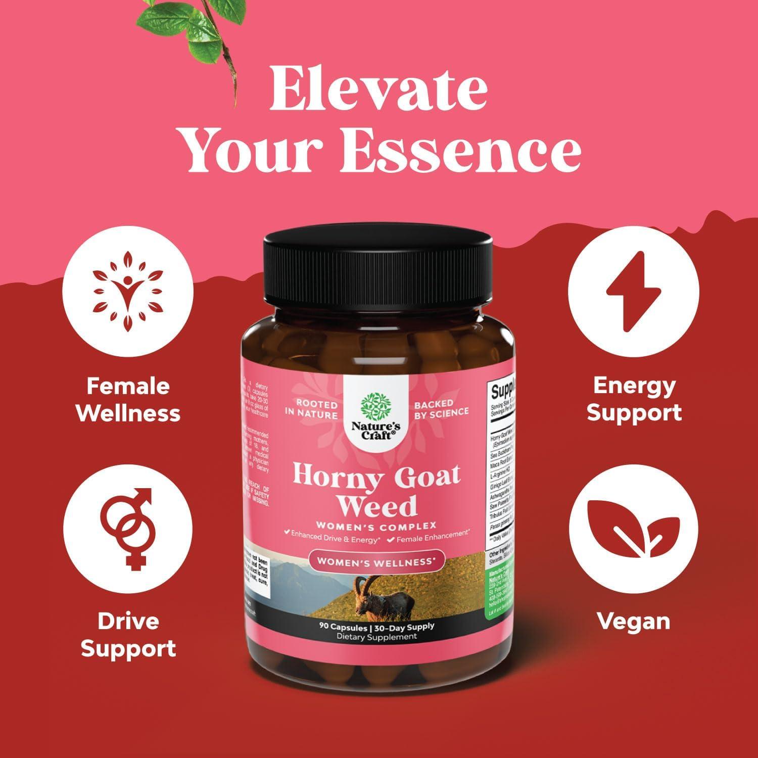 Suplemento Herbal para Mujeres Natures Craft - Hierba de Cabra Excitada con Maca y Ginseng