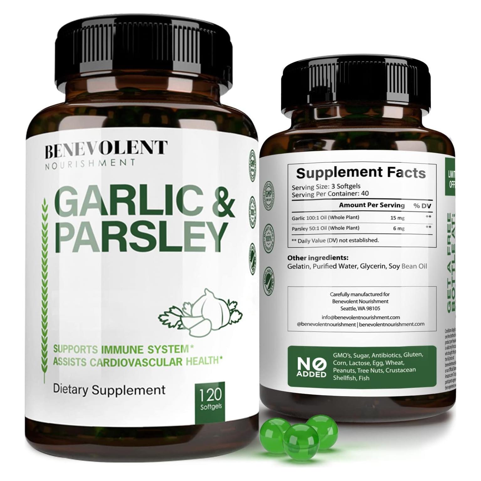 Suplemento de Ajo y Perejil Benevolent 1500 mg 120 Gelatinas