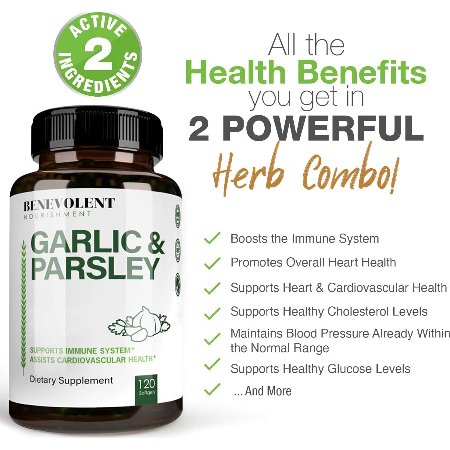 Suplemento de Ajo y Perejil Benevolent 1500 mg 120 Gelatinas