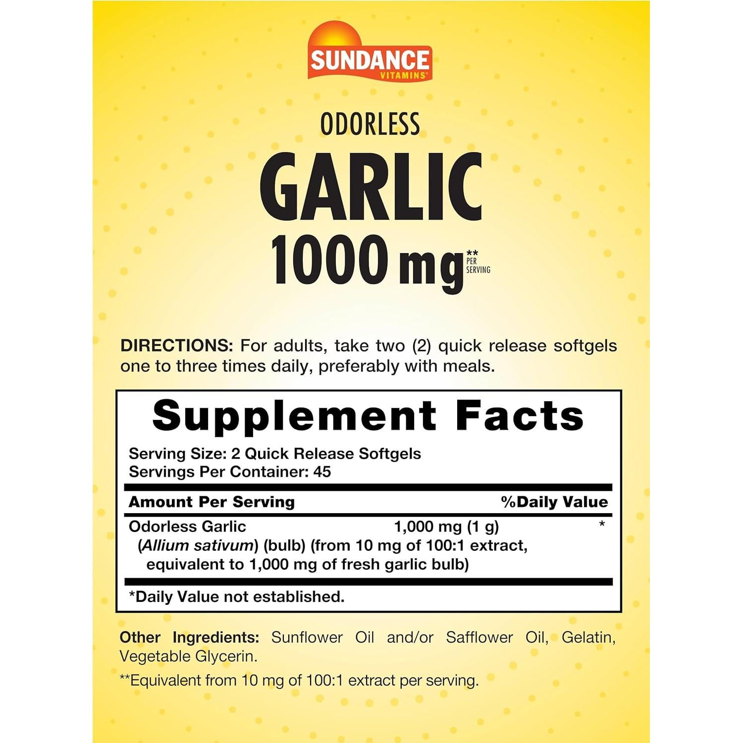 Suplemento de Ajo Sin Olor Sundance 1000mg 90 Softgels