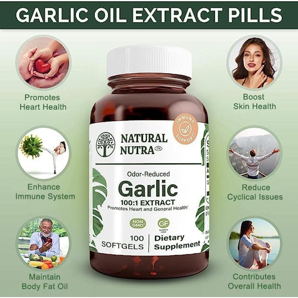 Suplemento Aceite de Ajo Sin Olor Natural Nutra 500mg 100 Gelatinas