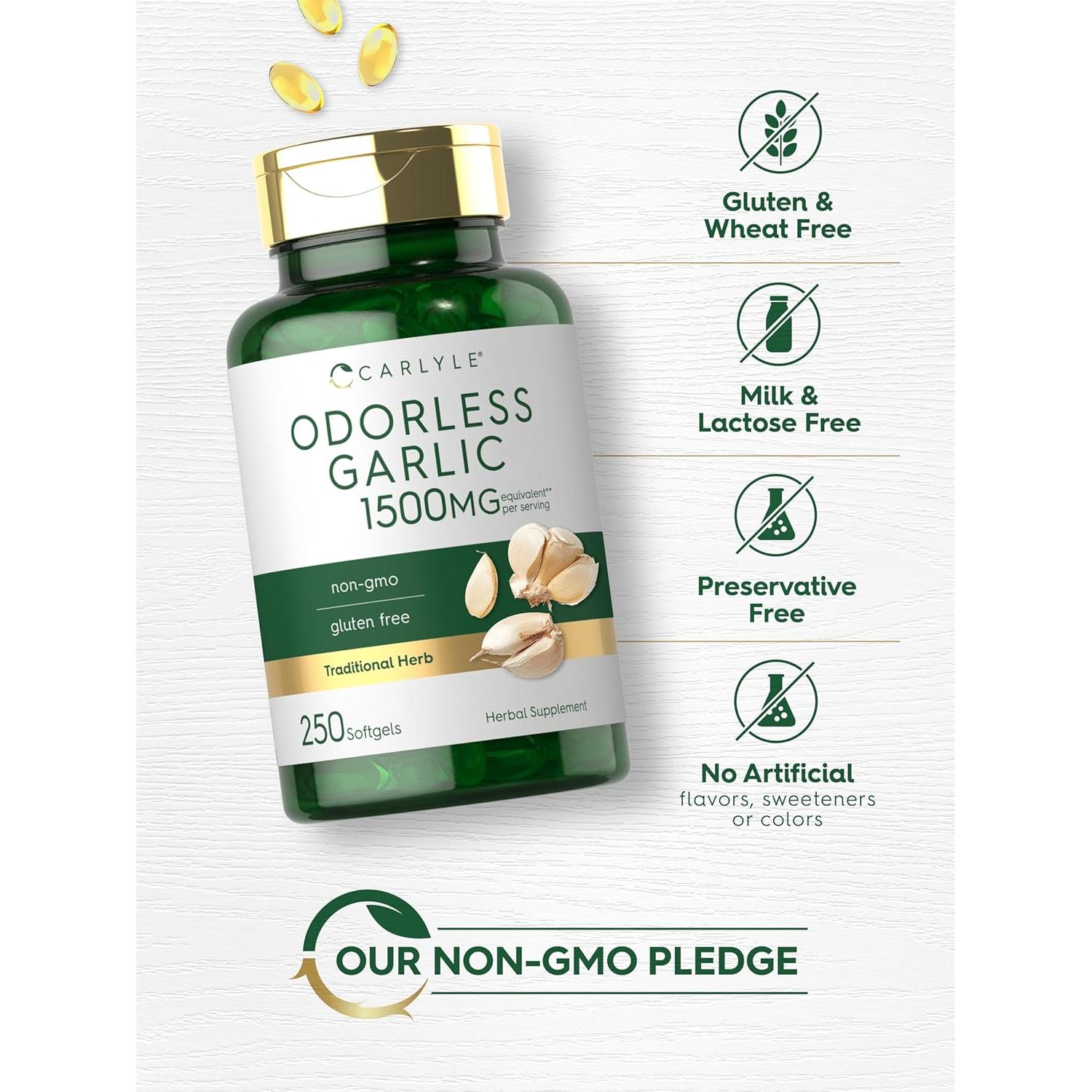 Cápsulas Blandas de Ajo Sin Olor 1500mg Carlyle 250 Unidades